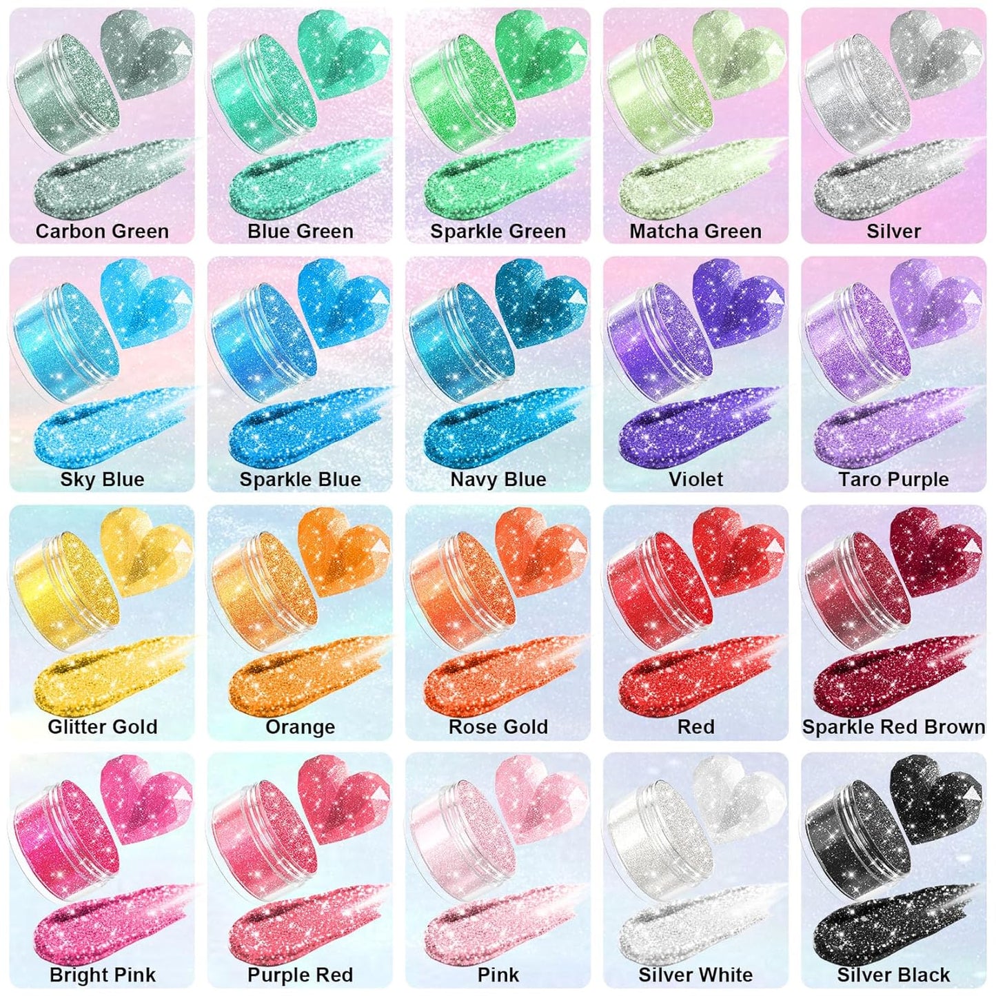 Edible Glitter for Drinks - 20 Glimmer Colors Luster Dust Edible, Food Grade Shimmering Cake Decorating Edible Glitter for Cocktail, Cakes, Chocolate, Strawberries, Beverage, Vegan - 2g/bottle