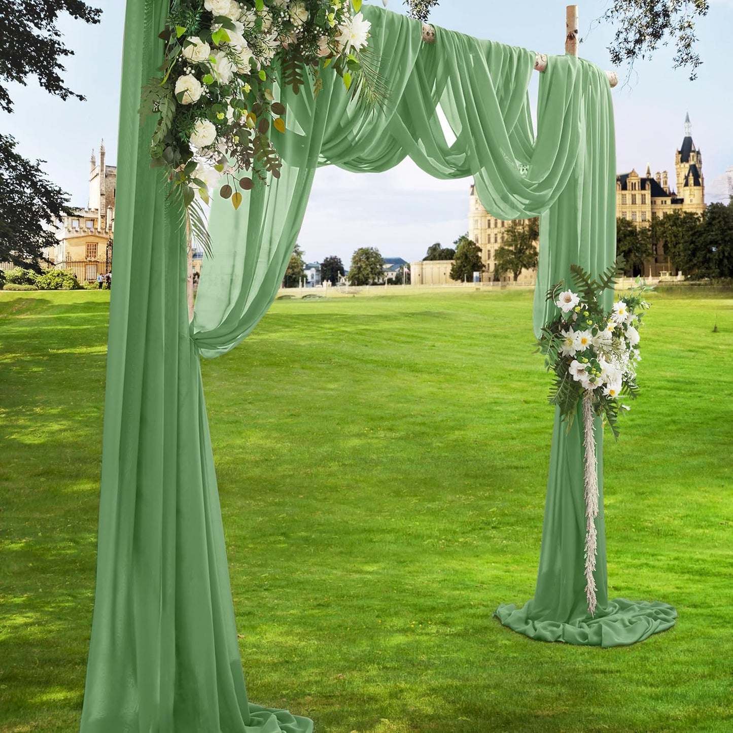 VACVELT Wedding Arch Draping Fabric Sage Green Chiffon, 1 Panel Sheer Drapes 30 Inch x 20ft Chiffon Backdrop Curtain Decor, Outdoor Sheer Drapery for Ceremony Party Ceiling