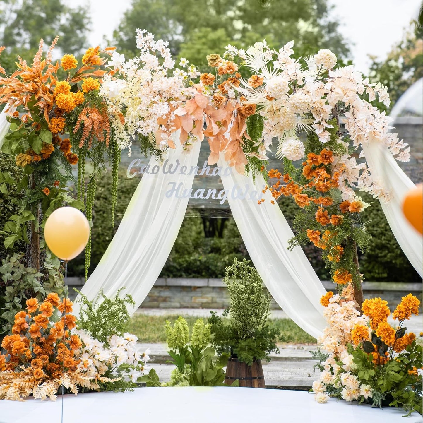 Wedding Arch Draping Fabric 3 Panels 28.7" x 20FT Ivory Sheer Chiffon Backdrop Drapes for Wedding Ceremony Birthday Party Bridal Shower Outdoor Decoration