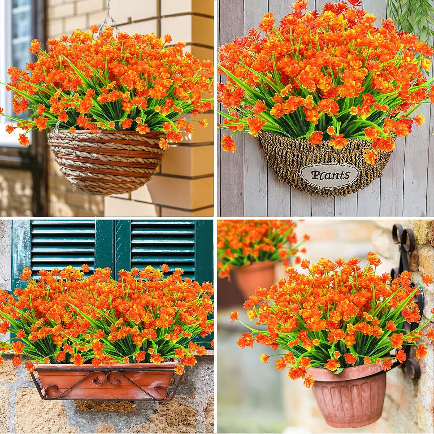 AmyHomie 20 Bundles Artificial Fall Flowers for Outdoor UV Resistant Faux Flowers No Fade Fake Plastic Plants Wildflowers Spring Flowers Garden Porch Window Box Decorating Fall Decor (Orange)