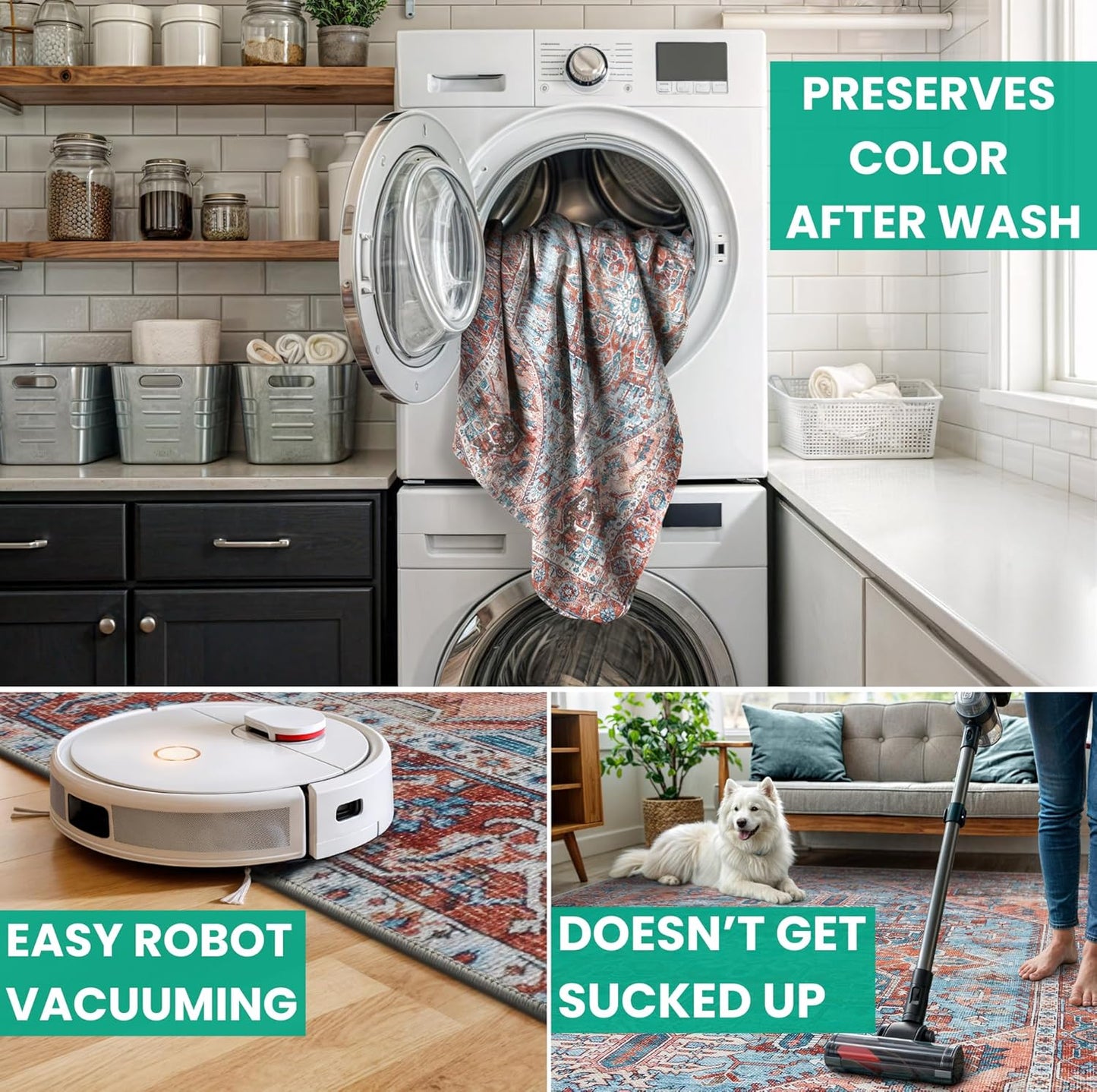 Bloom Rugs Washable Non-Slip 8' x 10' Rug - Coral/Sky Blue Traditional Medallion Area Rug for Living Room, Bedroom, Dining Room, and Kitchen - Exact Size: 8' x 10'