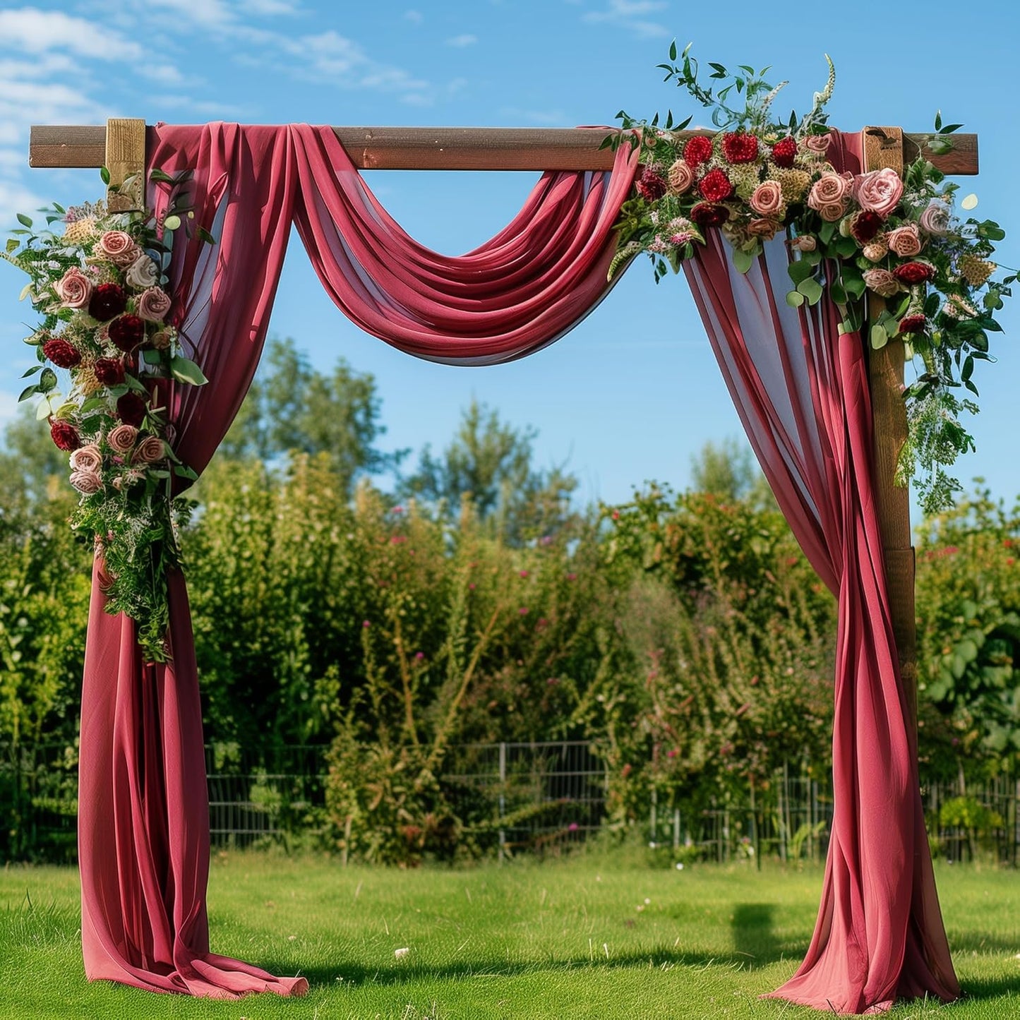 Wedding Arch Draping Fabric 2 Panels 28.7" x 20FT Burgundy Sheer Chiffon Backdrop Drapes for Wedding Ceremony Birthday Party Bridal Shower Outdoor Decoration