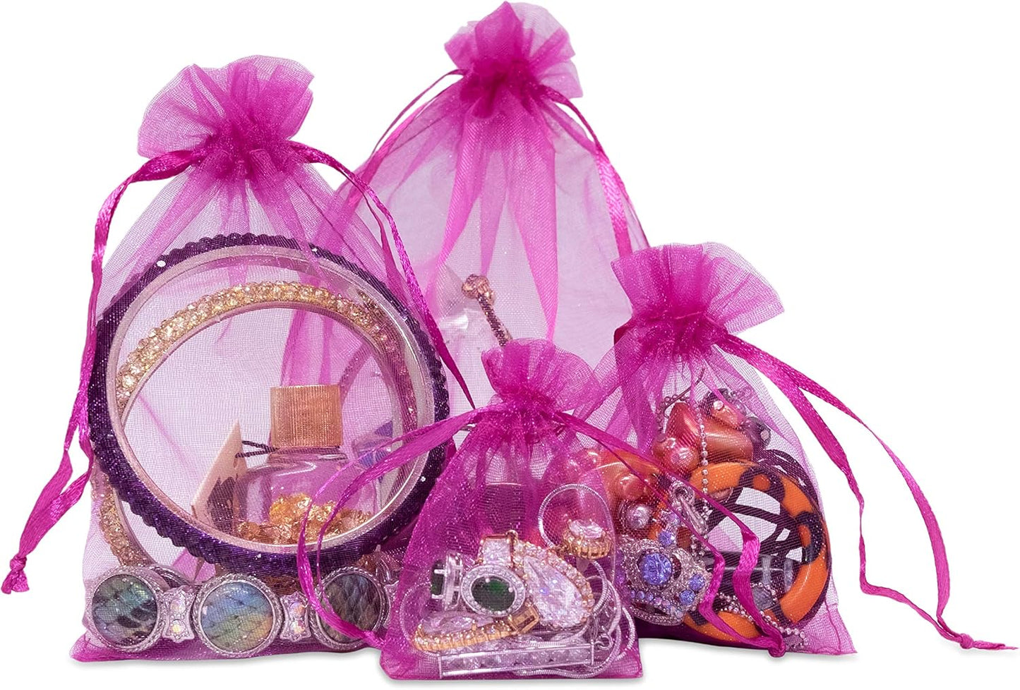 TheDisplayGuys 48-Pack 6x8 Hot Pink Sheer Organza Gift Bags with Drawstring, Jewelry Candy Treat Wedding Party Favors Mesh Pouch