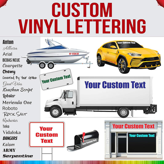 Design Your Own (Unlimited Fonts + 35 Colors Gloss & Matte) Custom Vinyl Lettering Decal Sticker, Auto, Car, Window, Business, Glass, Boat, Truck, Trailer, Windshield, Letters & Numbers