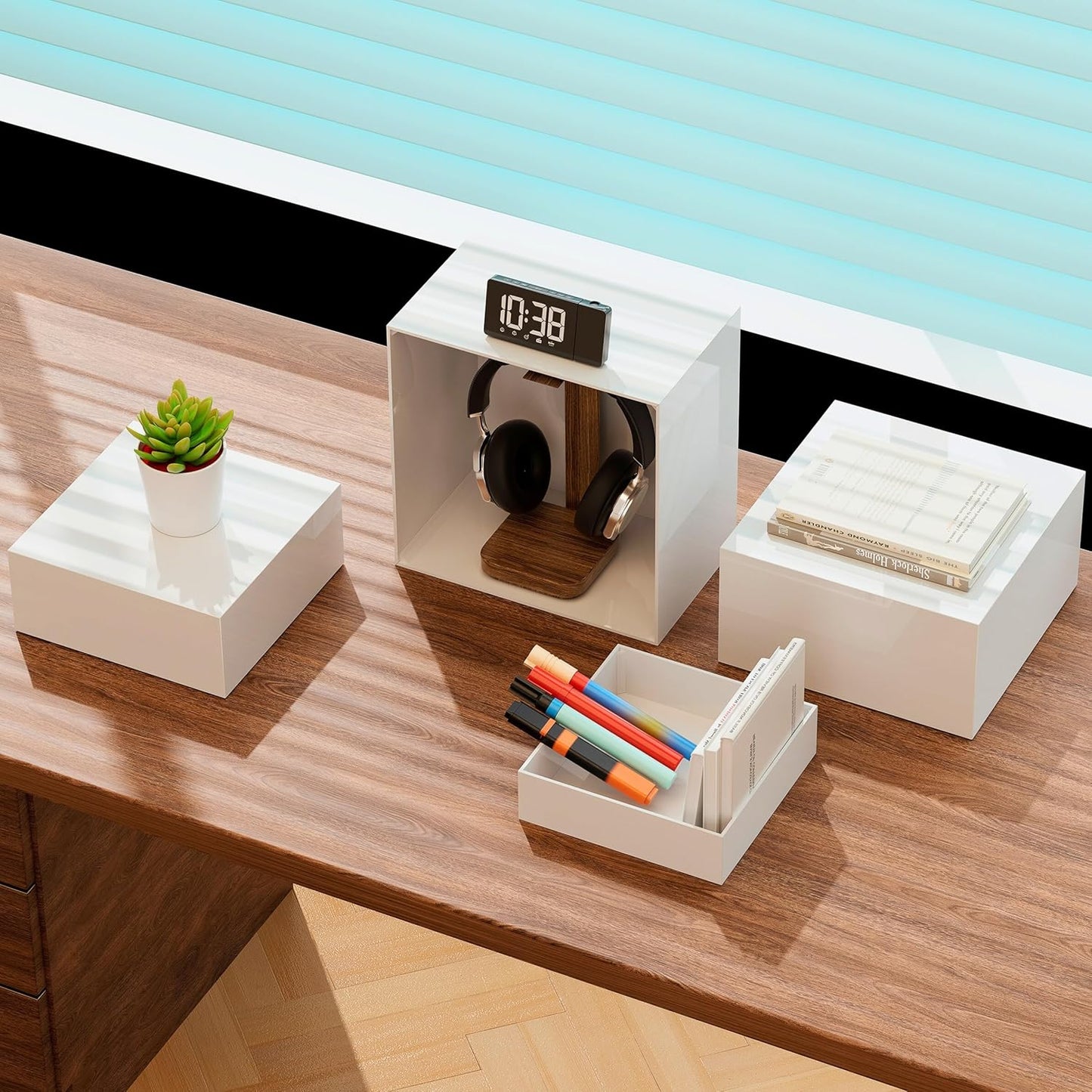 10” Large Buffet Risers with Mini Signs, Table Risers, Buffet Risers and Stands, Acrylic Cube Display Box Riser for Catering Party Buffet Table Food Display, Dessert, Cakes - White, Set of 4 Boxes