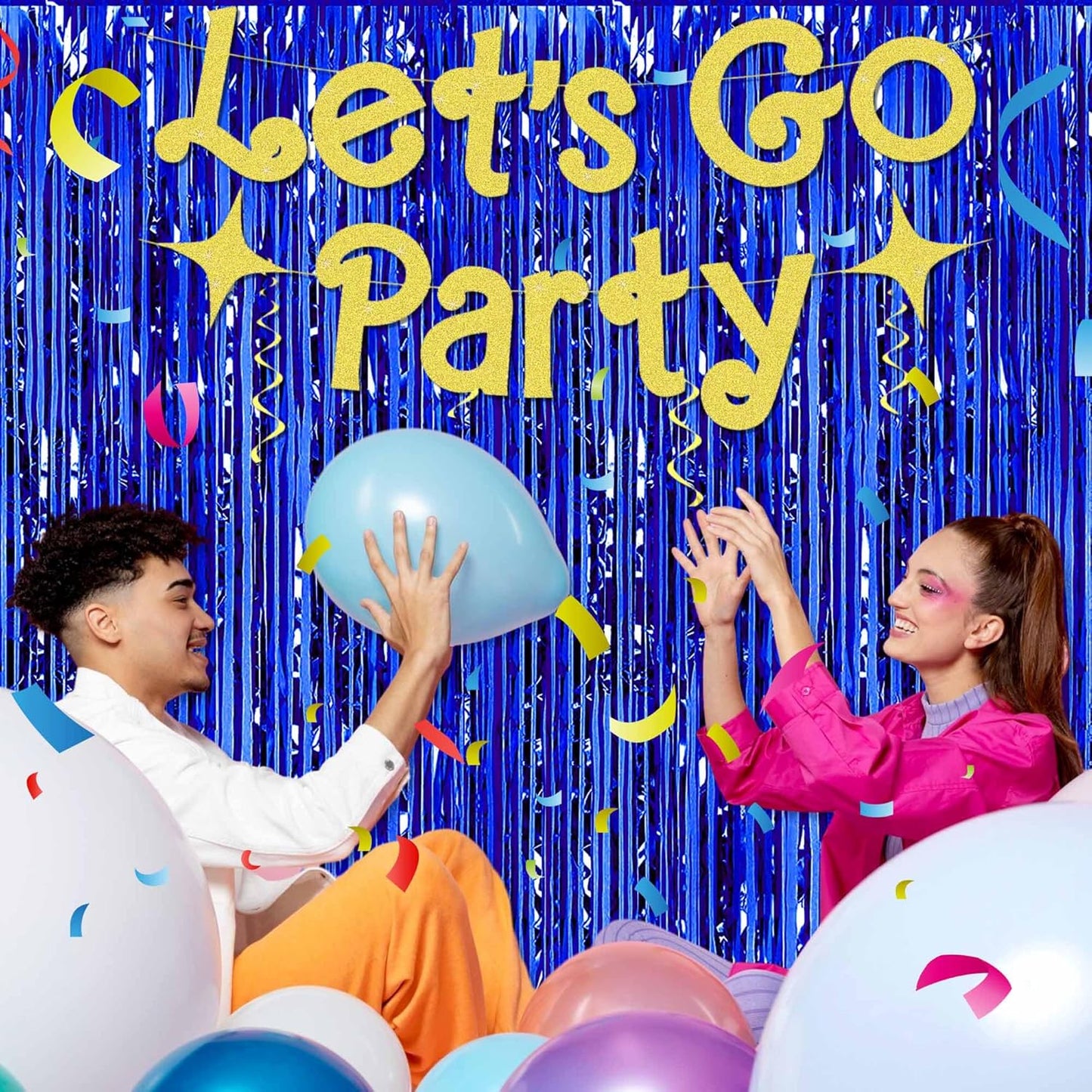 6 Pack 3.28x9.8 Ft Blue Foil Fringe Backdrop Curtains, Metallic Tinsel Streamers Curtains Backdrop for Photo Booth, Hallowmas, Christmas, Graduation, Disco, Celebration Party Decoration