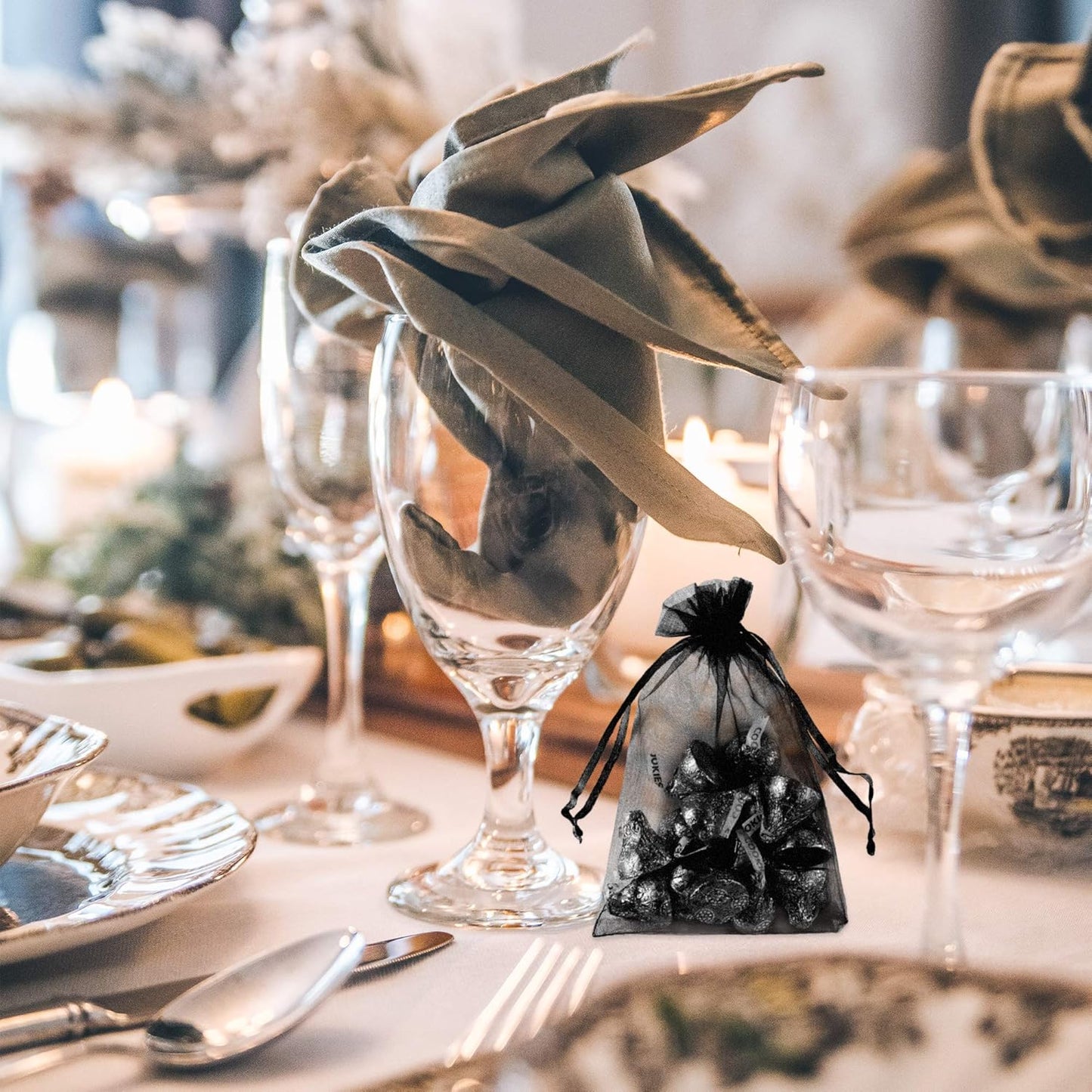 Super Z Outlet 100 Pack 5x7 Inch Mini Sheer Drawstring Organza Transparent Bags Jewelry Sack Pouches for Wedding, Party Decorations, Arts & Crafts Gifts (Black)