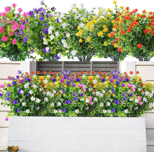 AmyHomie 20 Bundles Artificial Flowers for Outdoor Outside Spring Summer Decoration UV Resistant Faux Flowers No Fade Fake Plastic Plants Garden Porch Window Box Decorating