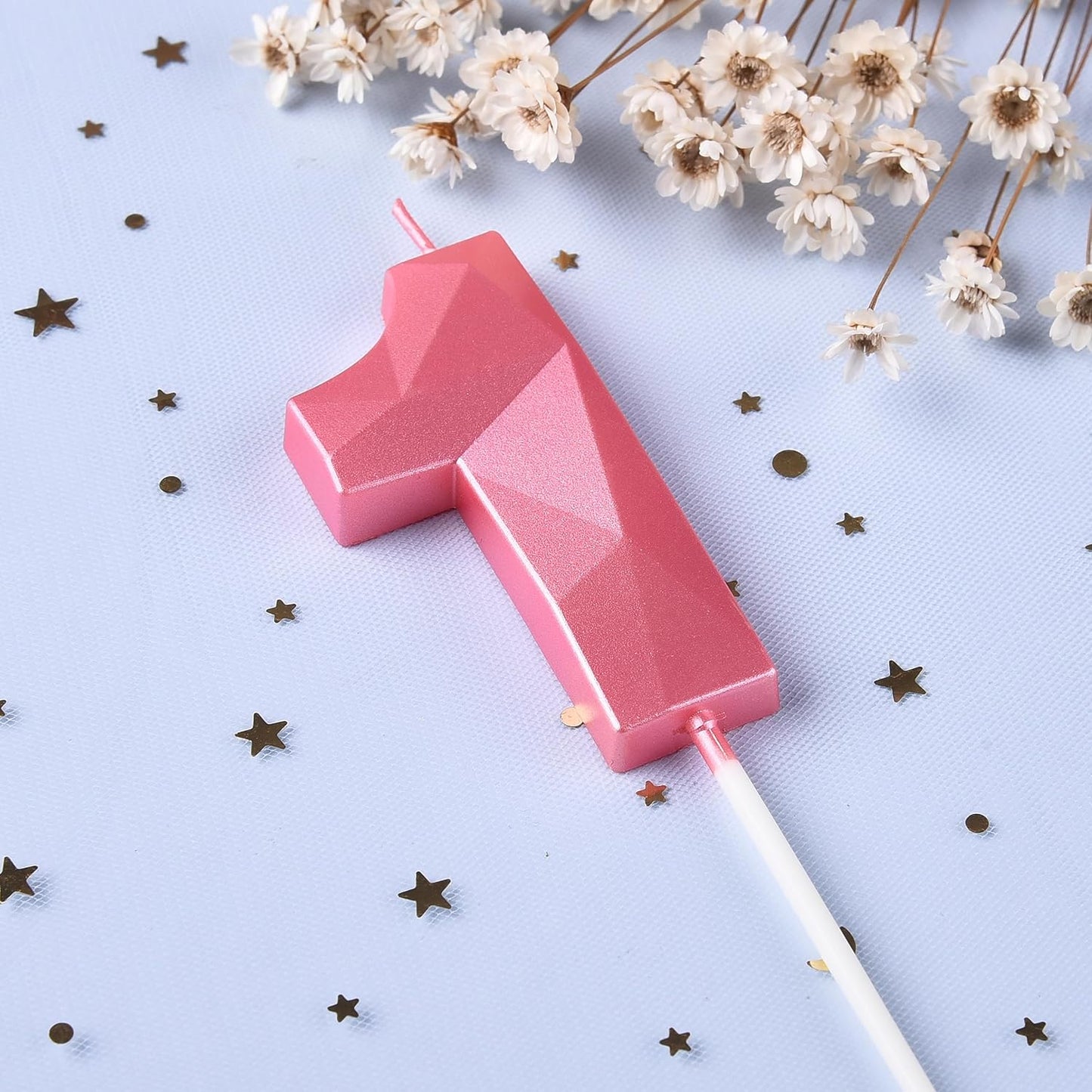 PHD CAKE 2.76 Inch Crystal Pink 1 Number Birthday Candles, Pink Number Candles, Cake Number Candles, Party Celebration