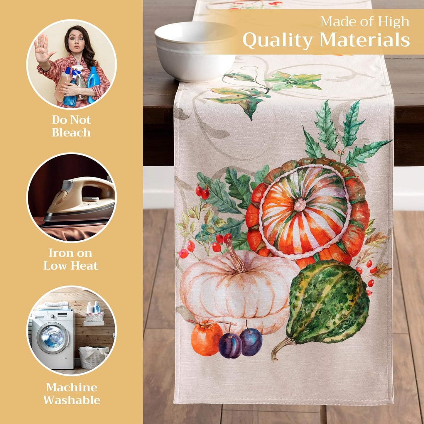 Maison d' Hermine Table Runner 100% Cotton Double Layer Table Runners 72 inches Long for Thanksgiving Christmas Decorations Home Kitchen Dining Party Wedding (Lumina, 14.5" x 72")