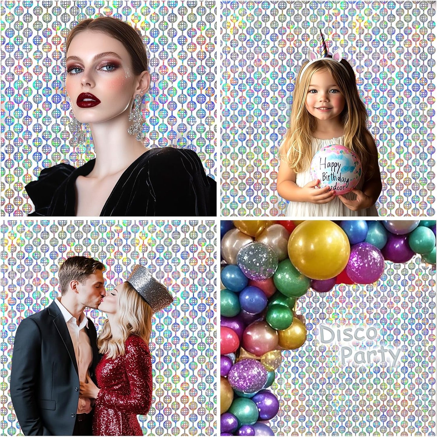 2 Packs Disco Ball Foil Curtain, Silver Glitter Metallic Backdrop for Birthday, Wedding, Baby Shower, Bachelorette, 70s 80s 90s Theme Party, Disco Party Decorations Supplies