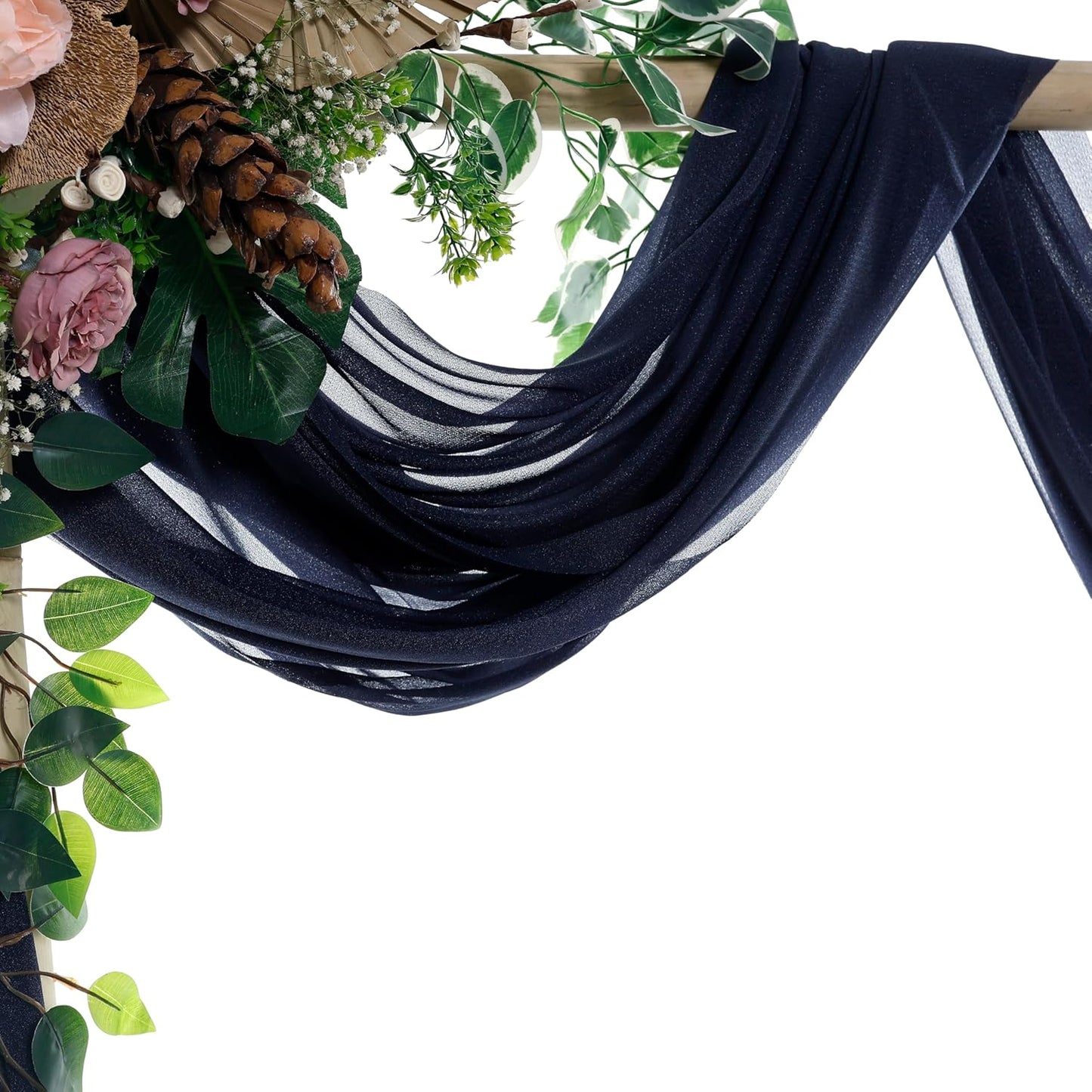VDS Pack of 1 Panel (30 Inch X 30 Feet) Wedding Arch Draping Fabric Sheer Chiffon Fabric Drapery for Wedding Ceremony Reception Swag Backdrop Canopy Chuppah ARBO Altars Decoration (Navy Blue)