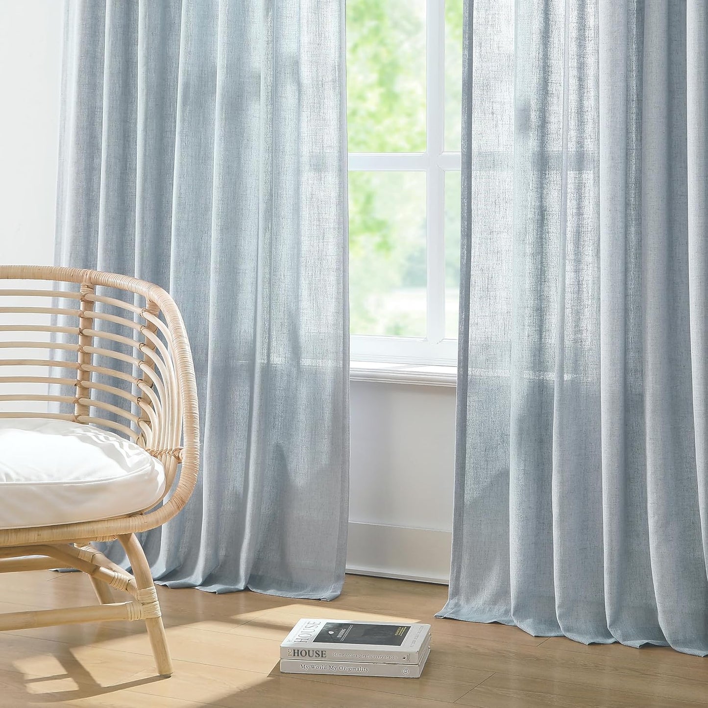 Vision Home Blue Fog Pinch Pleated Semi Sheer Curtains Textured Linen Blended Light Filtering Window Curtains 72 inch for Living Room Bedroom Patio Pinch Pleat Drapes with Hooks 1 Panel 60" Wx72 L