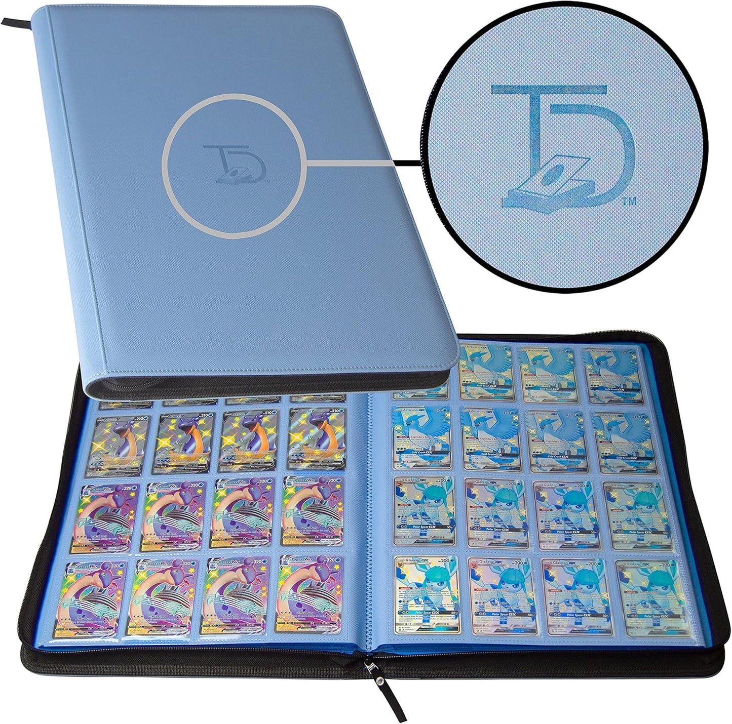 TopDeck 1000 Card Binder - TCG Portfolio - 16 Pocket Card Binder - Ringless Binder Compatible with Pokemon Cards, Yu-Gi-Oh, Magic the Gathering, and More - Side Load Sleeves - Cards Album (Blue)