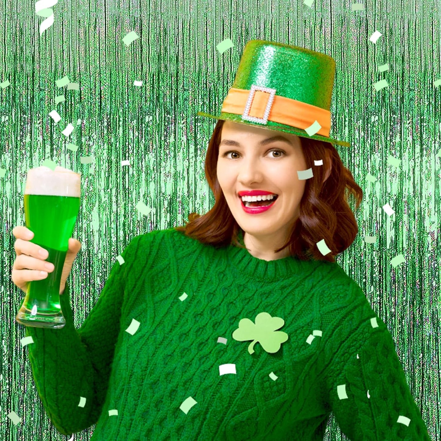 3 Pack Light Green Foil Fringe Curtain Backdrop, 3.28Ft x 8.2Ft Metallic Tinsel Foil Fringe Streamer Curtains for Photo Booth, Mother's Day, Easter, Birthday, Wedding Party Decorations