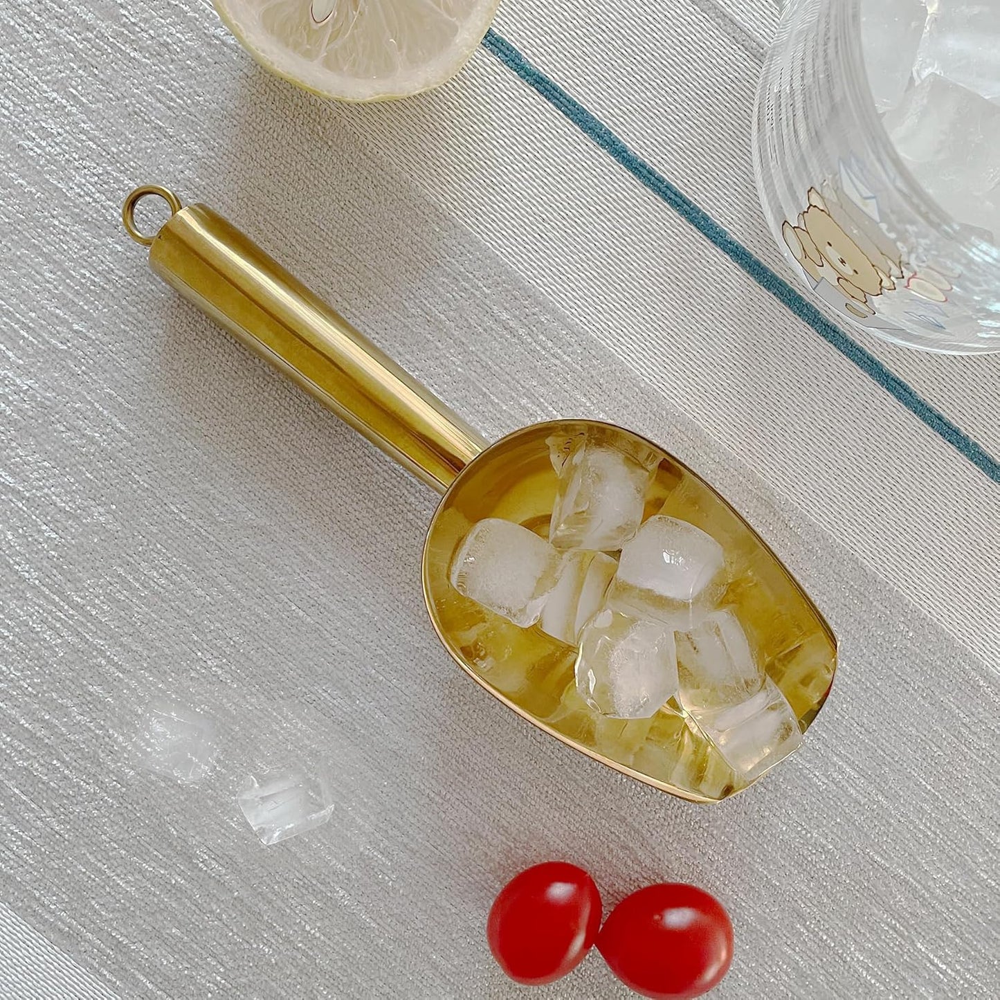 Metal Ice Scoop 3 Oz, Small Stainless Steel Ice scooper for Ice Maker Ice Bucket Kitchen Freezer Bar Party Wedding, Multipurpose for Coffee Bean,Flour Scoop,Dog Food Scoop (3 OZ-Gold)