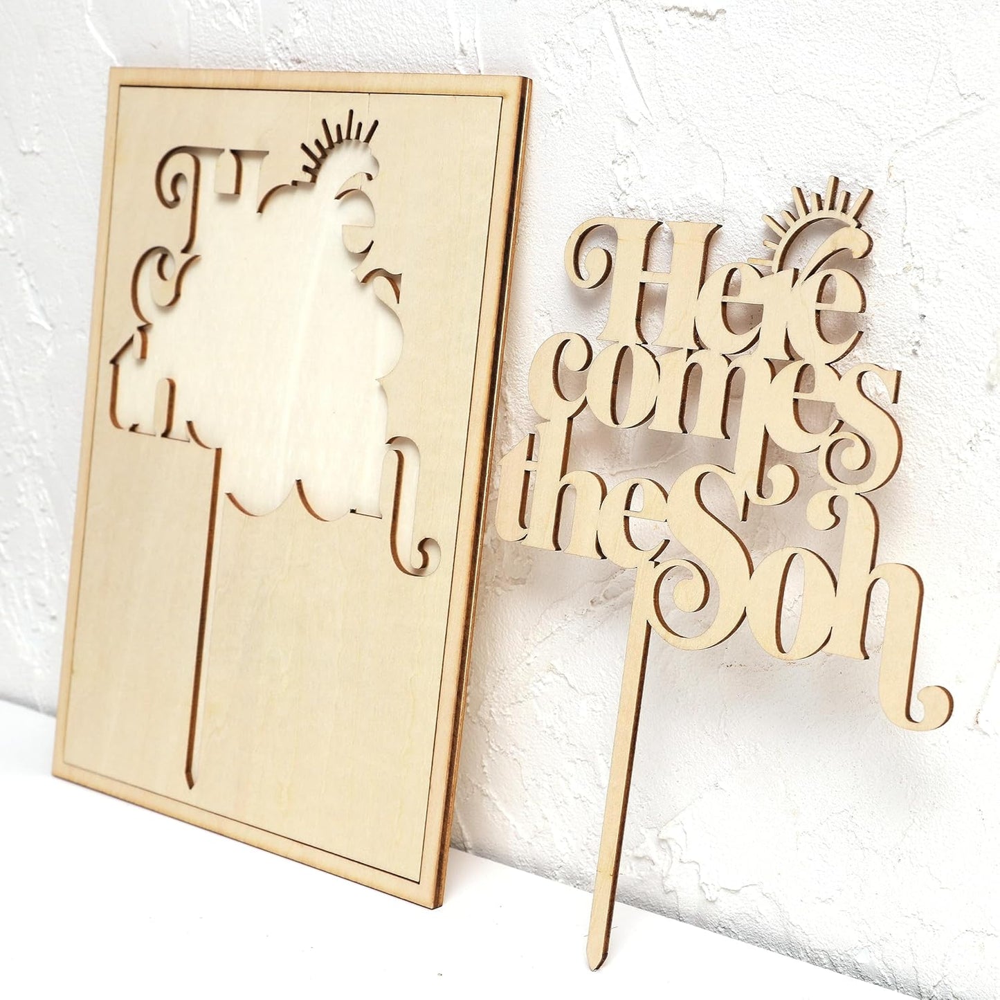 Here Comes the Son Cake Topper - Baby shower for Wooden Party Decor,Boho Photo Booth Props,Summer Sea Theme Birthday Party Surprise Decorations,You Are My Sunshine Cake Topper (Here Comes the Son)