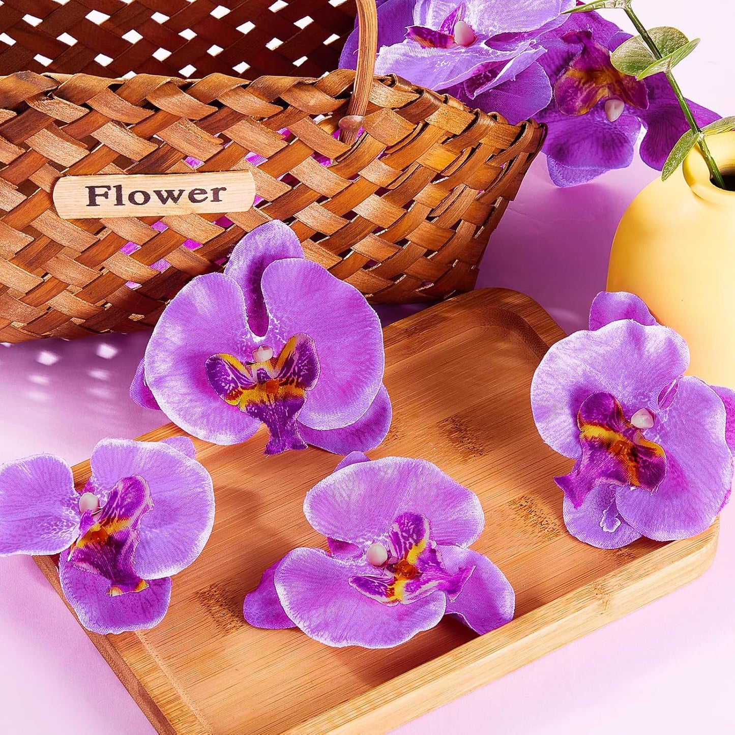 40 Pieces Orchid Petals Artificial Decorations Wedding Party Orchids Heads Flowers Faux Silk Phalaenopsis Butterfly Flower Heads for DIY Craft Home (Light Purple)