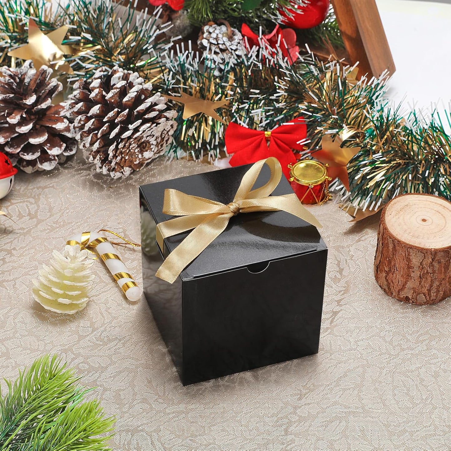 DOYIDE Small Gift Boxes, 60 Pcs 4x4x4 Inch Black Elegant Paper Box with Ribbons, Party Favor Boxes for Candy Cupcake Christmas Wedding Baby Shower Bridesmaids Birthday