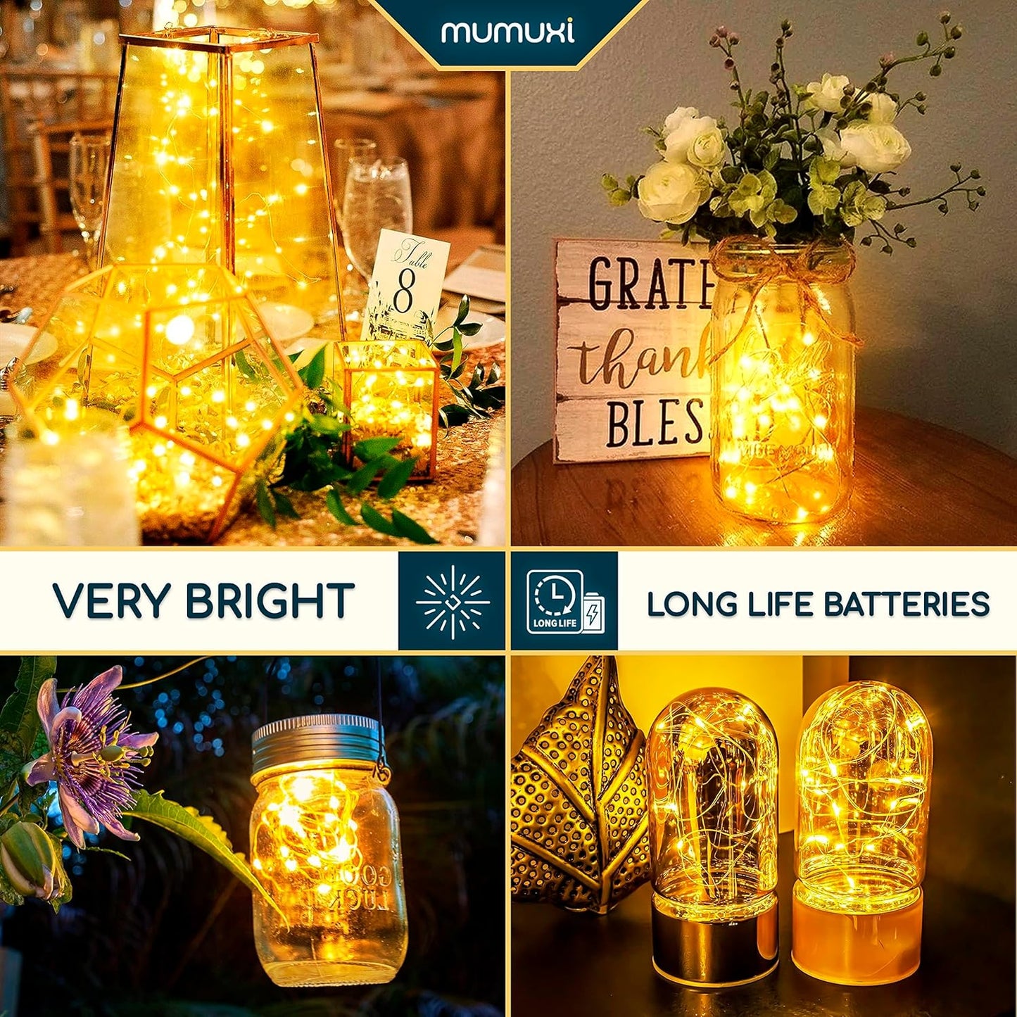 MUMUXI 20 Pack 3.3ft Fairy String Lights Battery Operated, Mini LEDs for Party Wedding Centerpiece Decorations, Crafts, Mason Jar Firefly Lights, Warm White