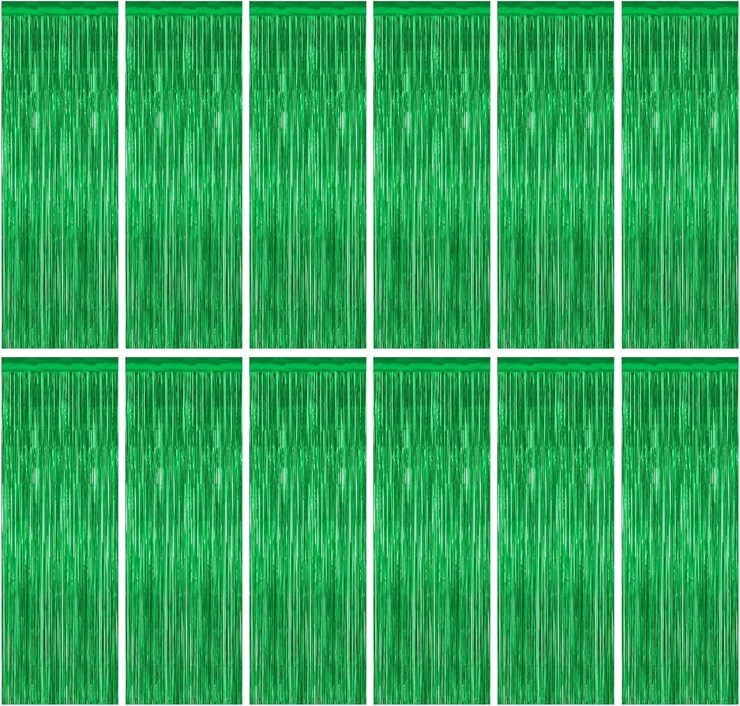 12 Pack Party Decorations, 3.28 FT x 7.05 FT Green Streamer, Metallic Birthday Backdrop Foil Fringe Curtains Green Tinsel, Party Supplies Photo Booth Props Door Wall Indoor Decor