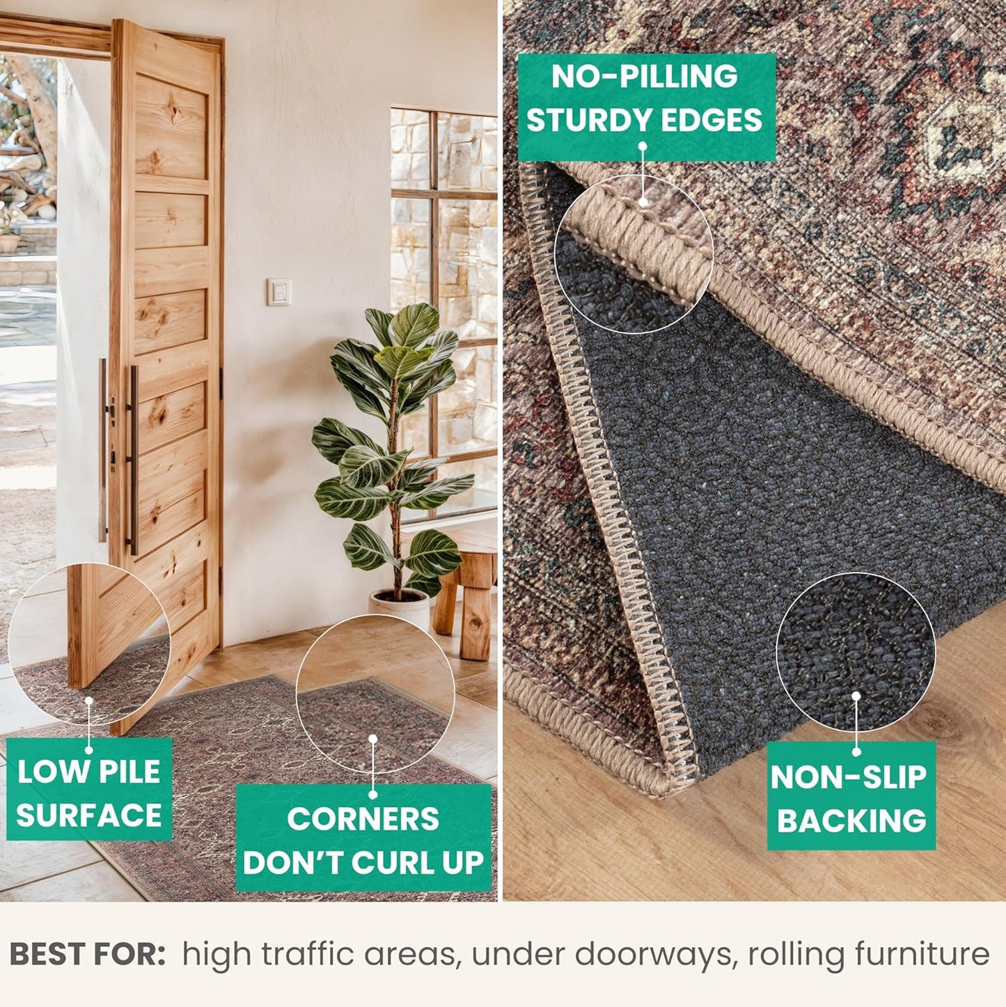 Bloom Rugs Washable Non-Slip 9' x 12' Rug - Beige Traditional Bordered Area Rug for Living Room, Bedroom, Dining Room, and Kitchen - Exact Size: 9' x 12'