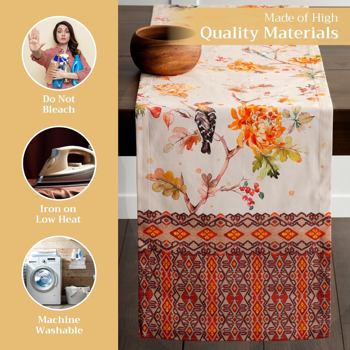 Maison d' Hermine Table Runner 100% Cotton Single Layer Table Runners 108 inches Long for Thanksgiving Christmas Decorations Home Kitchen Dining Party Wedding (Kelim - Prairie, 14.5" x 108")