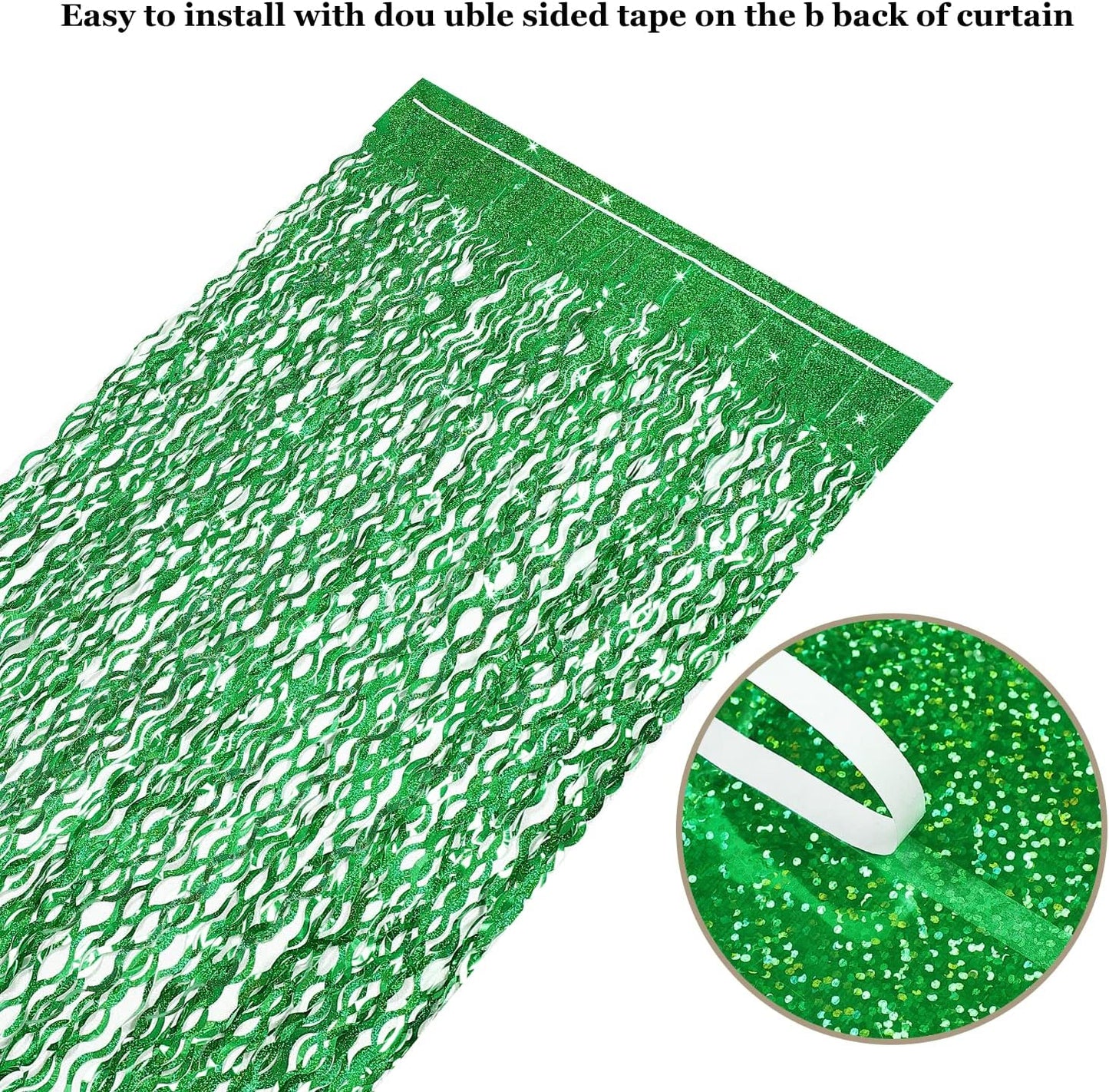 Green Foil Backdrop Curtain - CYLMFC 3 Pack 3.3 ft x 6.6 ft Birthday Streamers Party Curtains Decorations Backdrop Xmas Graduation Decor