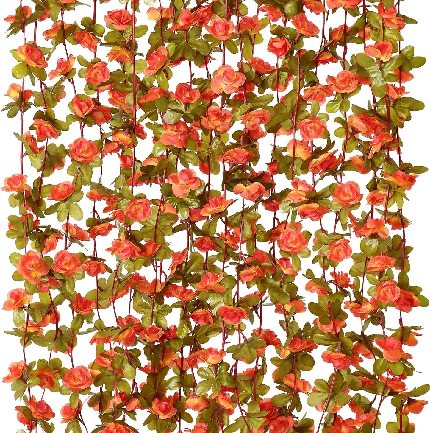 KHOYIME 9 Pack 72 FT Artificial Fall Flower Garland, Fake Orange Roses Vines Silk Flowers Faux Plastic Outdoor Hanging Floral Garland Autumn Decoration for Indoor Table Home Wall Backdrop Room Decor