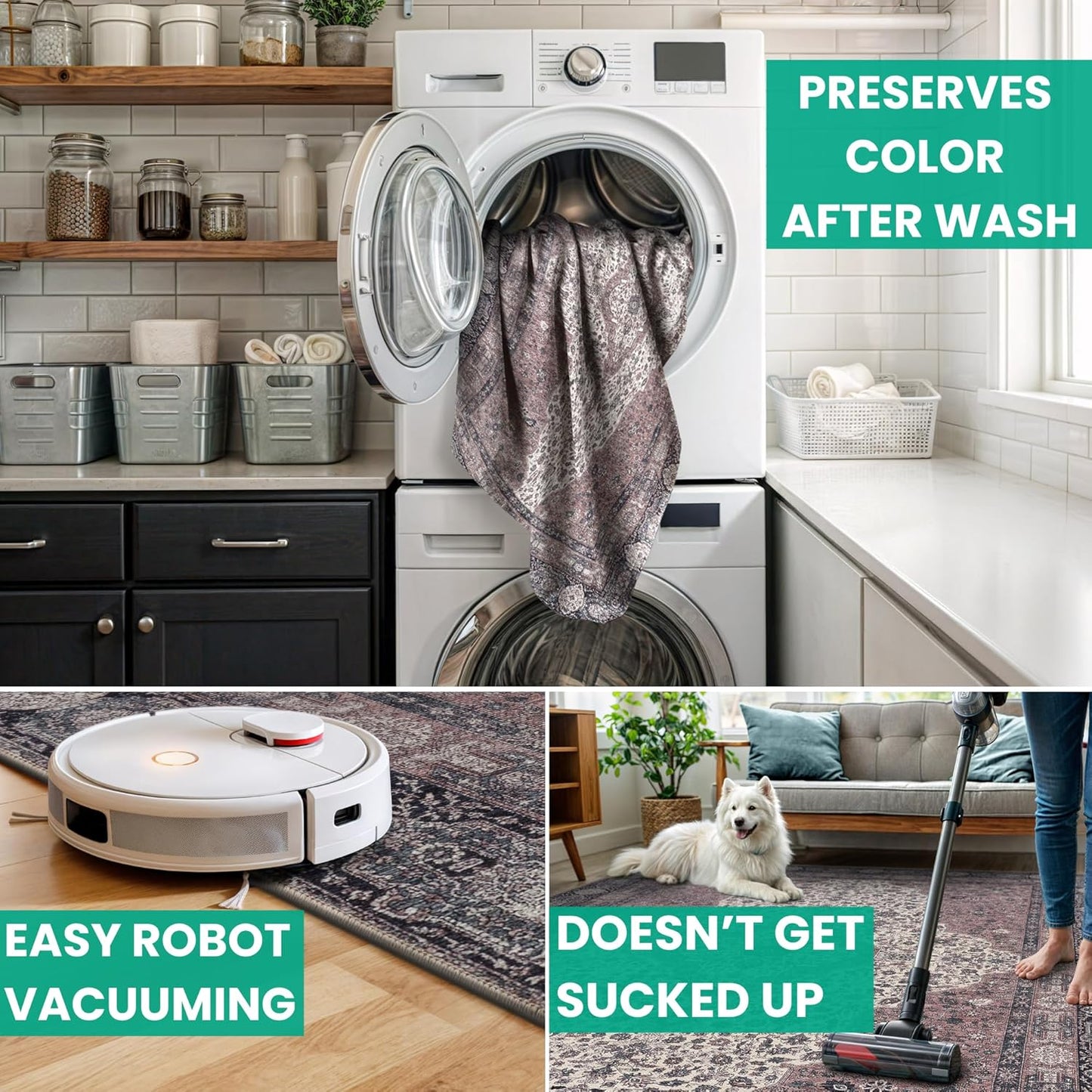 Bloom Rugs Washable Non-Slip 8' x 10' Rug - Cream/Green Traditional Medallion Area Rug for Living Room, Bedroom, Dining Room, and Kitchen - Exact Size: 8' x 10'