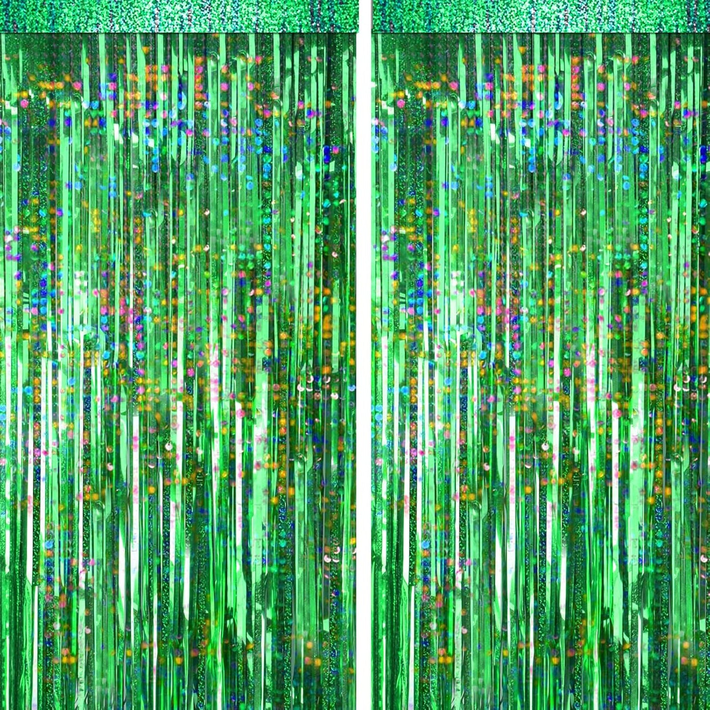 4 Packs Green Foil Fringe Curtain, Green Glitter Metallic Tinsel Backdrop for Birthday, Wedding, Baby Shower, Halloween, Christmas, Hawaiian Luau, Football, Dinosaur Jungle Party Decorations Supplies