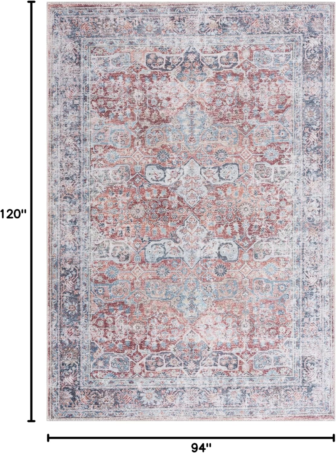 Bloom Rugs Caria Washable Non-Slip 8x10 Rug - Brick/Dark Blue Traditional Area Rug for Living Room, Bedroom, Dining Room, and Kitchen - Exact Size: 7'8" x 10'