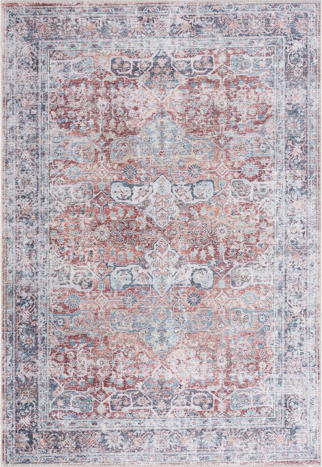 Bloom Rugs Washable Non-Slip 10x14 Rug - Brick/Dark Blue Traditional Oriental Area Rug for Living Room, Bedroom, Dining Room, and Kitchen - Exact Size: 10' x 14'