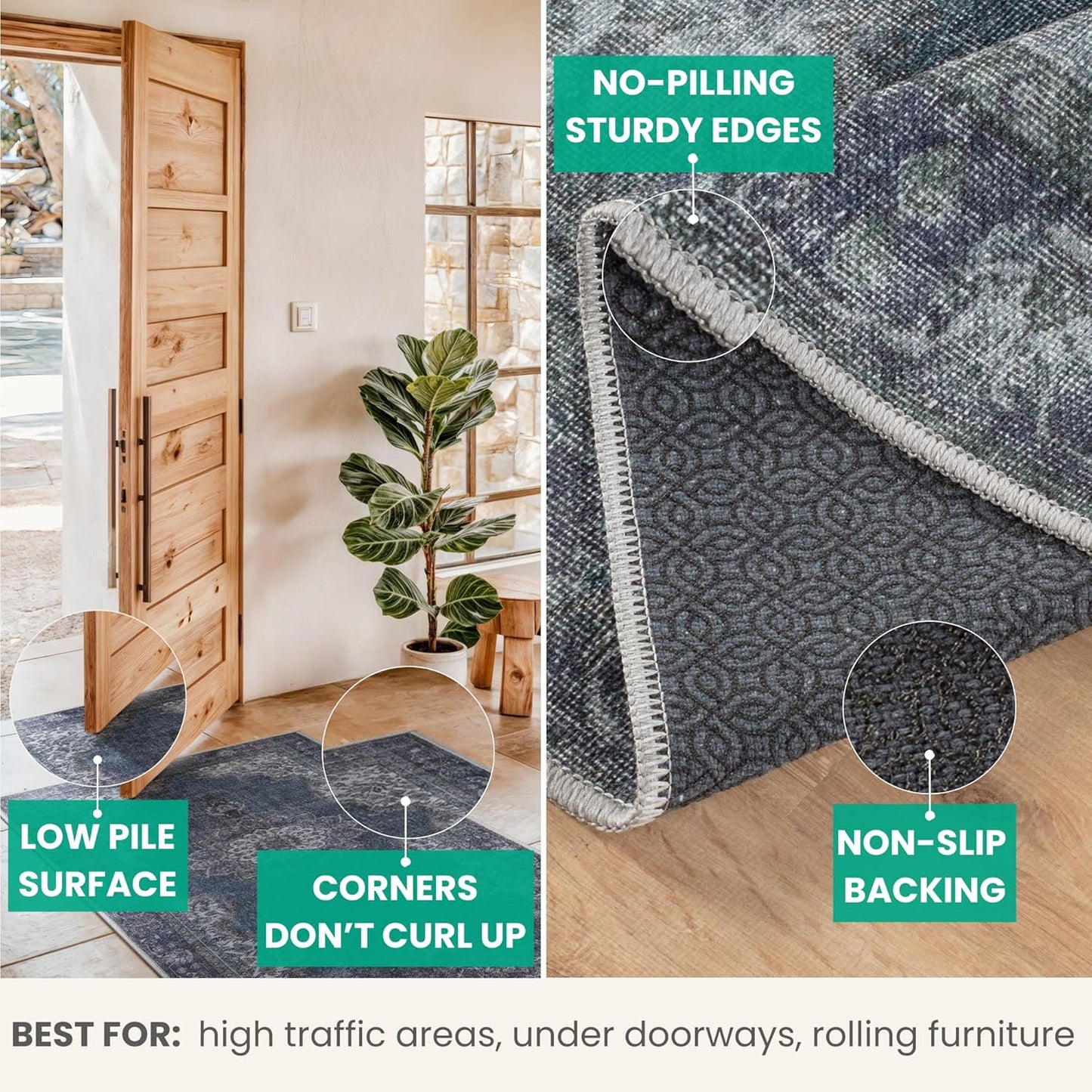 Bloom Rugs Washable Non-Slip 12 ft Runner - Dark Teal Traditional Medallion Runner for Entryway, Hallway, Bathroom, and Kitchen - Exact Size: 2.5' x 12'