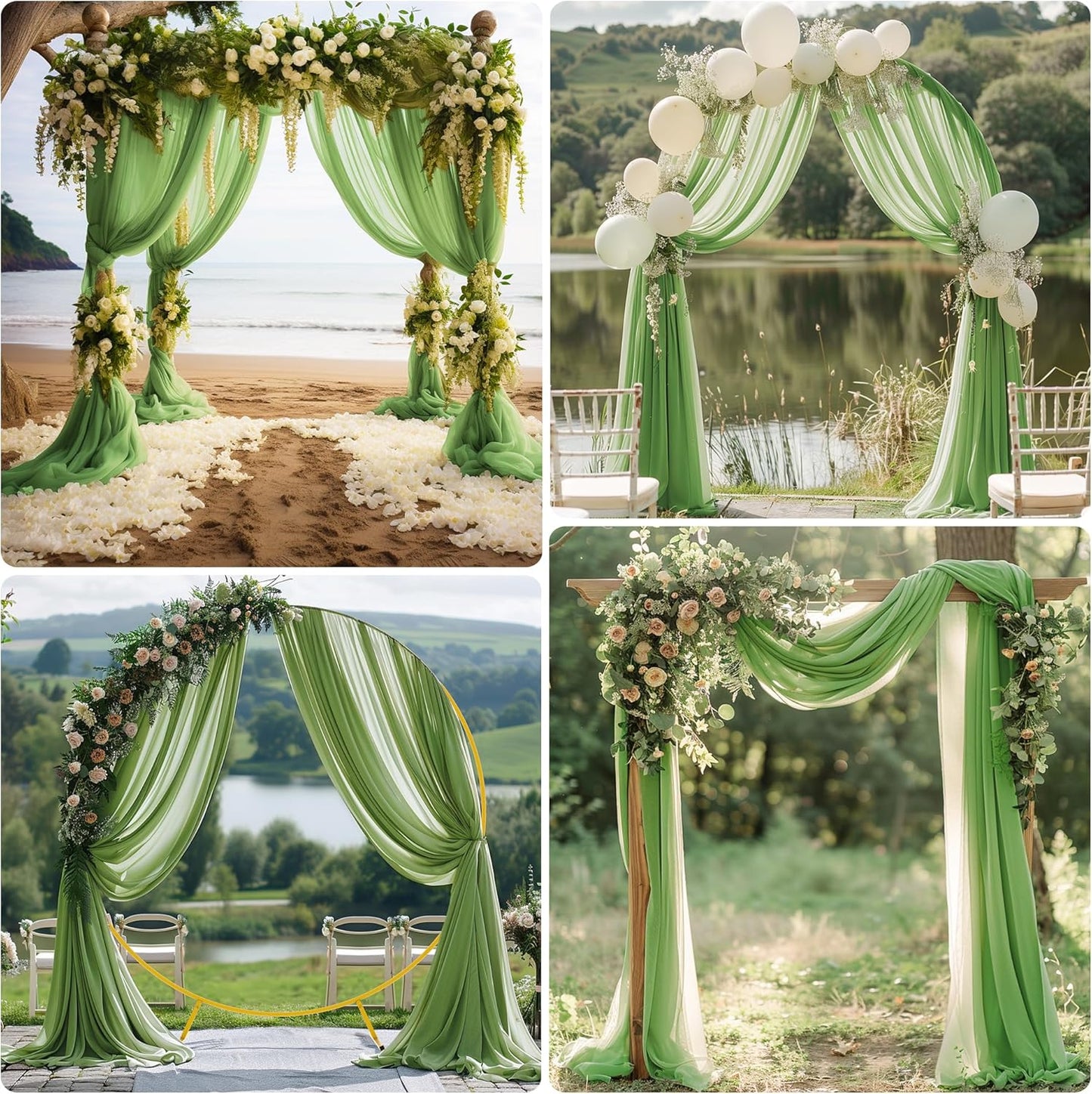Wedding Arch Draping Fabric 6 Panels 28.7" x 20FT Sage Green Sheer Chiffon Backdrop Drapes for Wedding Ceremony Birthday Party Bridal Shower Outdoor Decoration