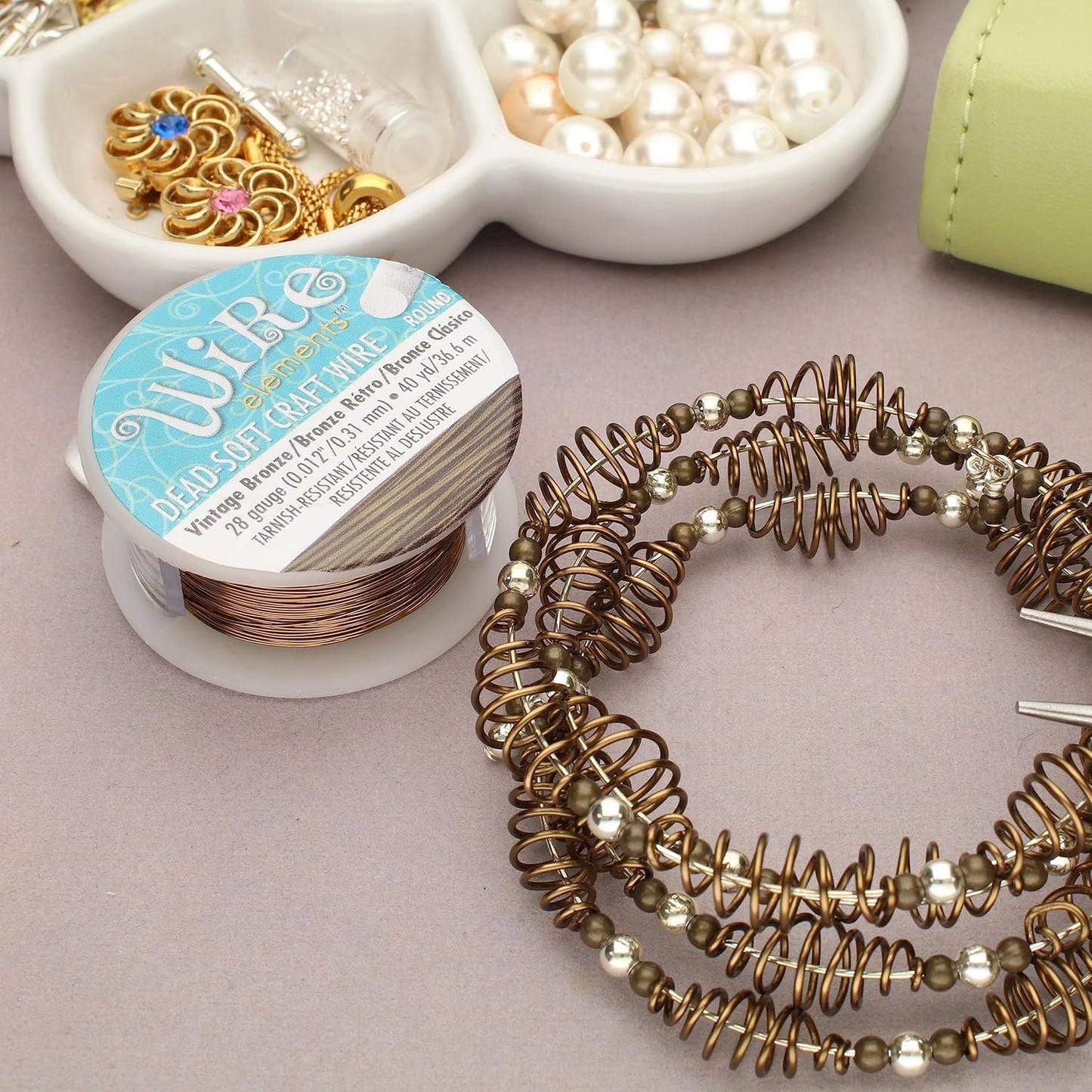 The Beadsmith Wire Elements Craft Wire – Tarnish Resistant, Soft Temper, Round, Vintage Bronze Color – 0.32mm, 28 Gauge, 40 Yard Spool – Jewelry Making, Wire Wrapping, & Other DIY Crafts