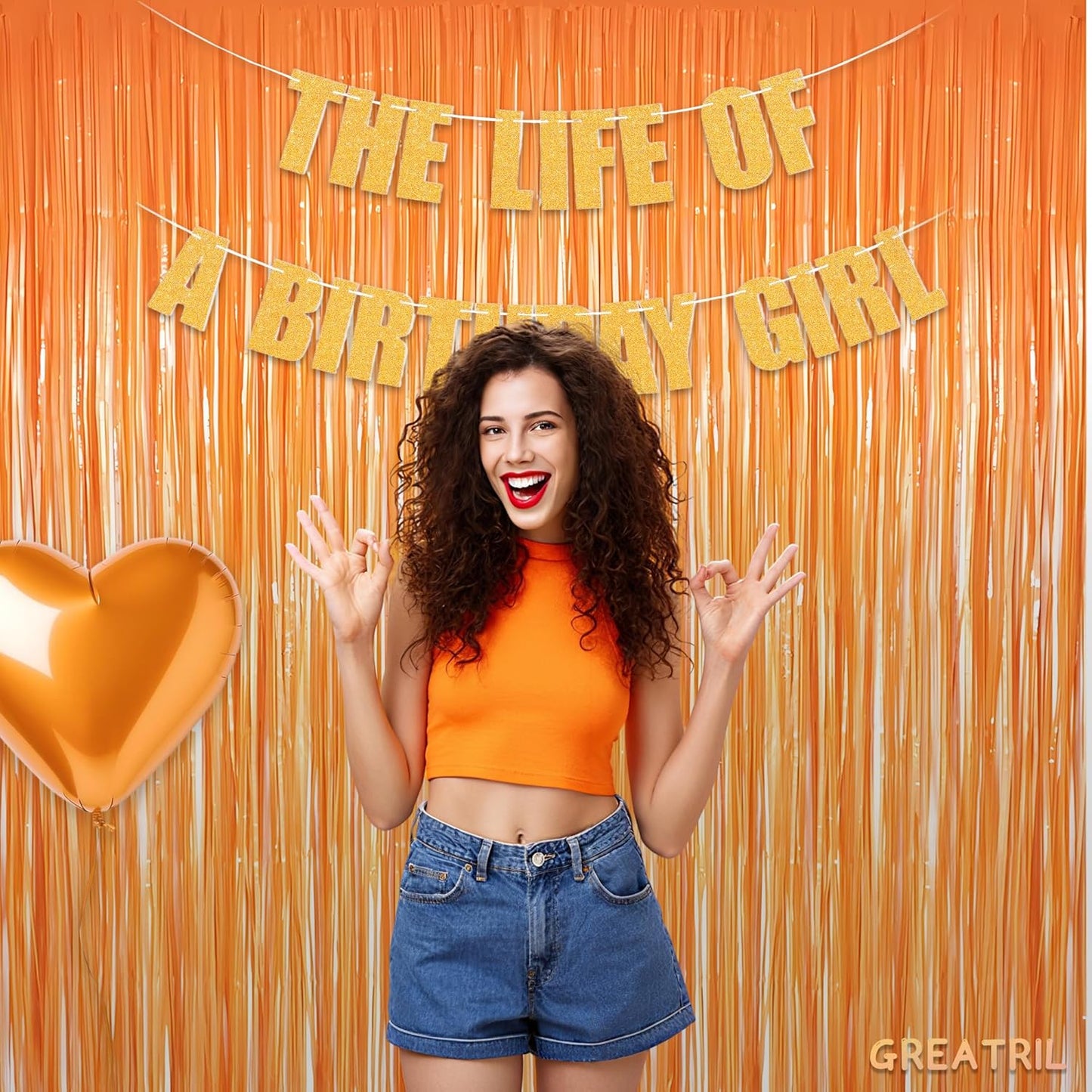 Orange Tinsel Curtain Party Backdrop - GREATRIL Foil Fringe Curtain Party Streamers for Fall/Thanksgiving Day/Birthdays/Doorway/Easter/Coco Theme/Day of The Dead Party Decorations 2 Packs