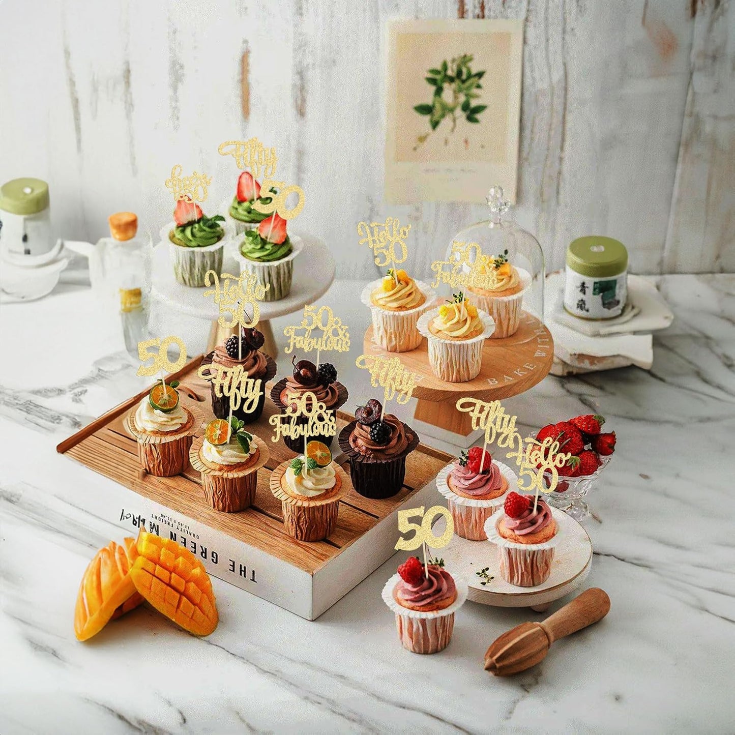 30Pcs Happy 50th Birthday Cupcake Toppers Gold Glitter Fifty Cheers to 50 Years Old Birthday Cupcake Picks for 50th Birthday Anniversary Party Cake Decorations Supplies