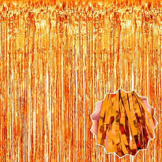3 Pack Orange Foil Fringe Curtains Backdrop, 3.28 x 9.8 Ft Metallic Streamers Tinsel Curtains Background for Photo Booth, Birthday, Halloween, Christmas, Thanksgiving, New Year Party Decorations