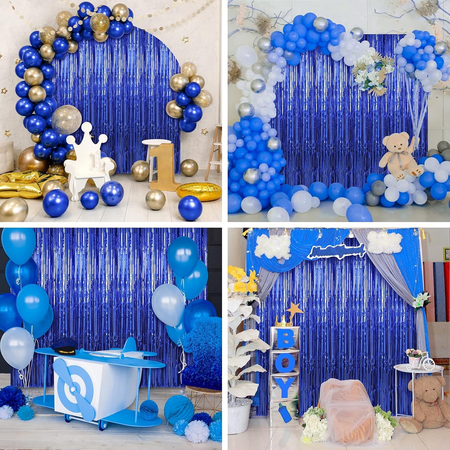 Crosize 4 Pack 3.3 x 9.9 ft Dark Blue Foil Fringe Curtains Party Decorations, Blue Tinsel Curtain Backdrop for Parties, Door Streamers, Glitter Streamer Fringe Backdrop for Birthday Decoration