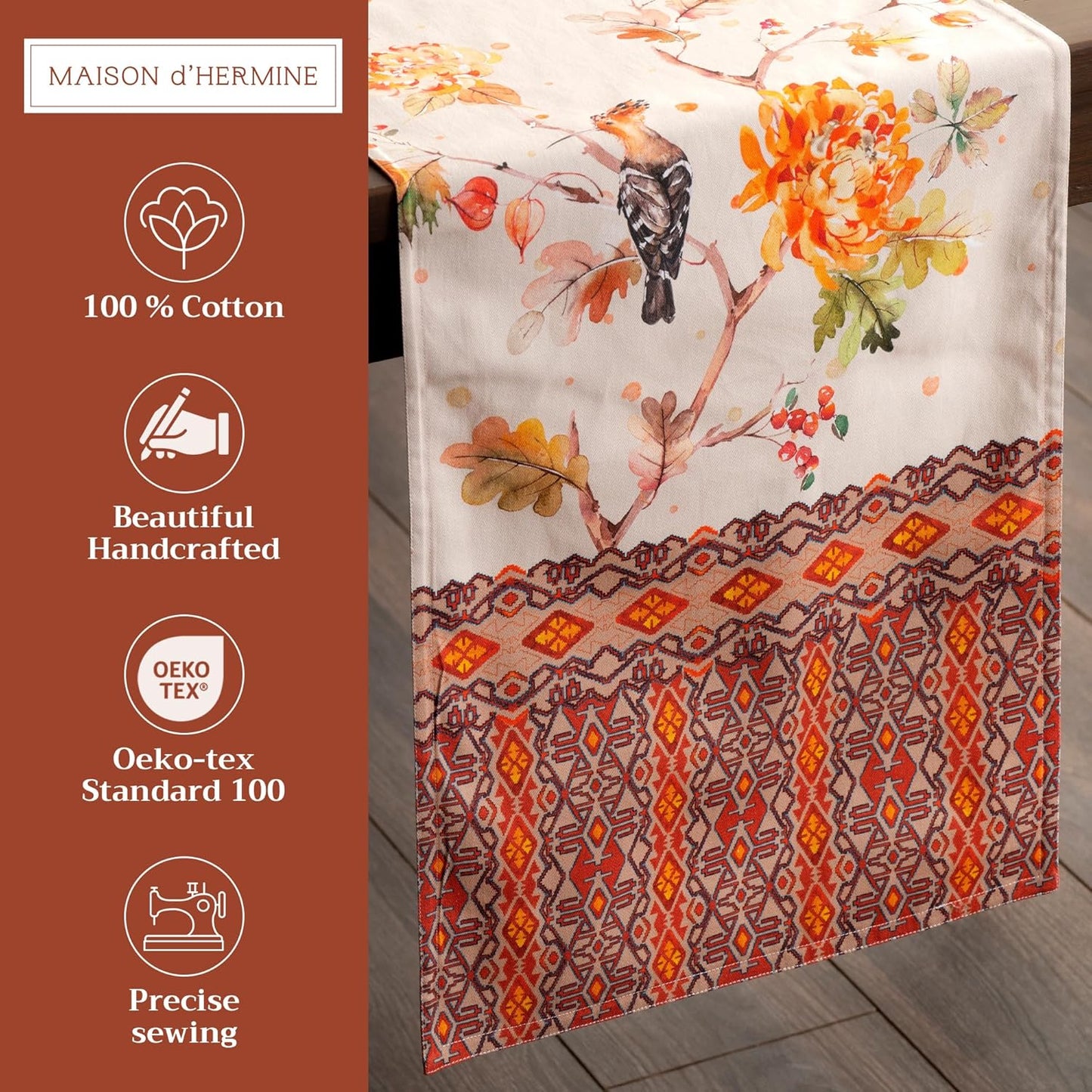 Maison d' Hermine Table Runner 100% Cotton Double Layer Table Runners 108 inches Long for Thanksgiving Christmas Decorations Home Kitchen Dining Party Wedding (Kelim - Prairie, 14.5" x 108")