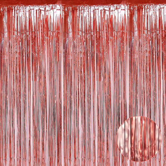 4 Pack Rose Gold Foil Fringe Curtain Backdrop, 3.28Ft x 9.84Ft Metallic Tinsel Foil Fringe Streamers Curtains for Party,