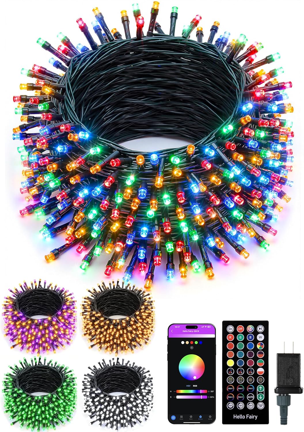 Minetom LED Color Changing Smart RGB Christmas Tree Lights, 132ft 400LED String Lights, 16 Milion Adjustable Colors Fairy Lights with Remote & Timer & Memory Function for Xmas Tree Holiday Party