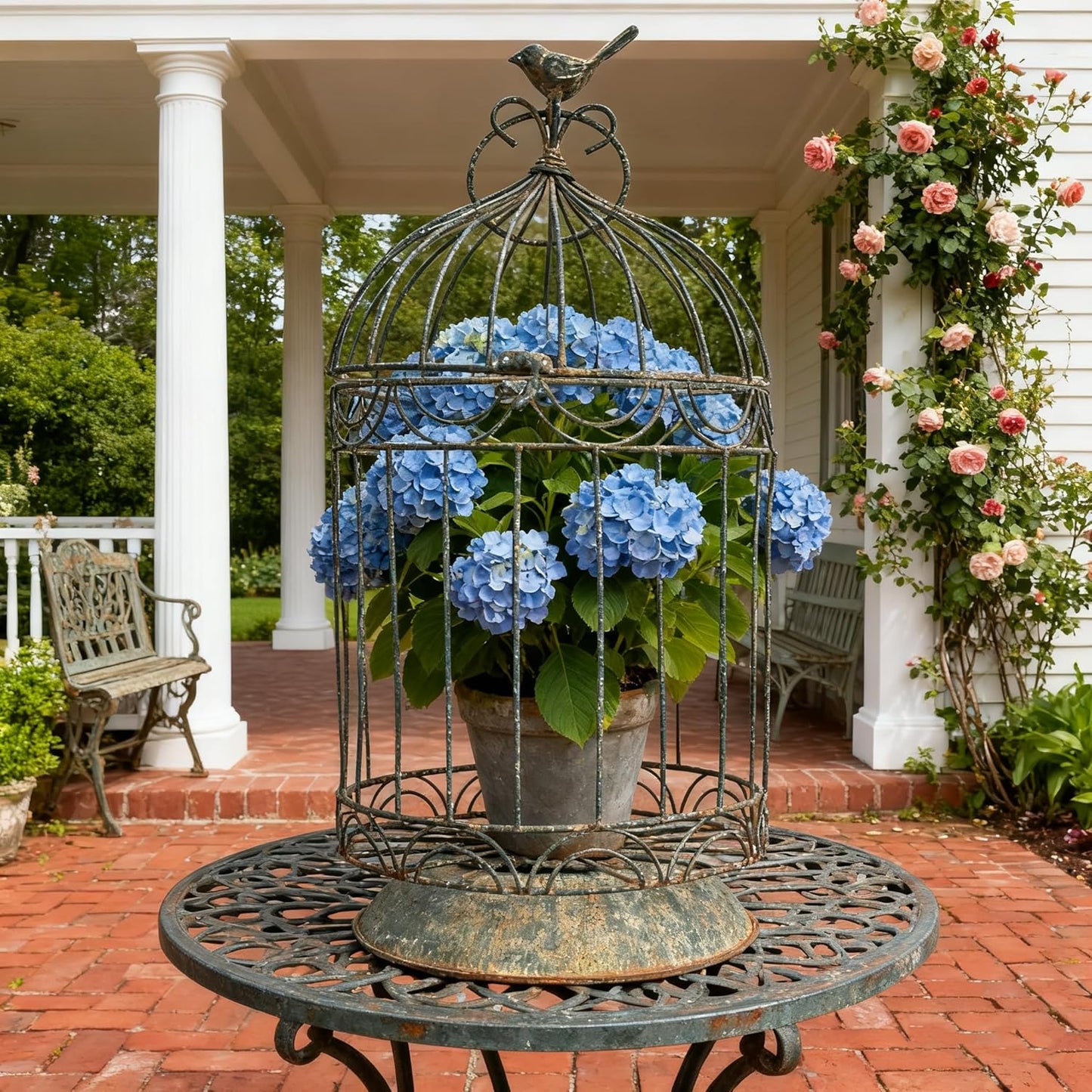 Rustic Farmhouse Metal Planter Holder Vintage Birdcage Distressed Deractive Plants Stand for Wedding Decor Party Centerpieces Garden Home Patio Outdoor Indoor Decor