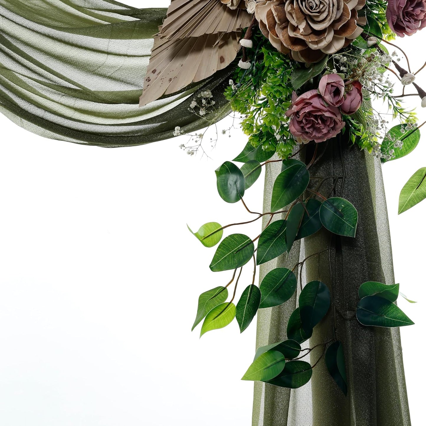 VDS Pack of 1 Panel (30 Inch X 100 Feet) Wedding Arch Draping Fabric Sheer Chiffon Fabric Drapery for Wedding Ceremony Reception Swag Backdrop Canopy Chuppah ARBO Altars Decoration (Olive)