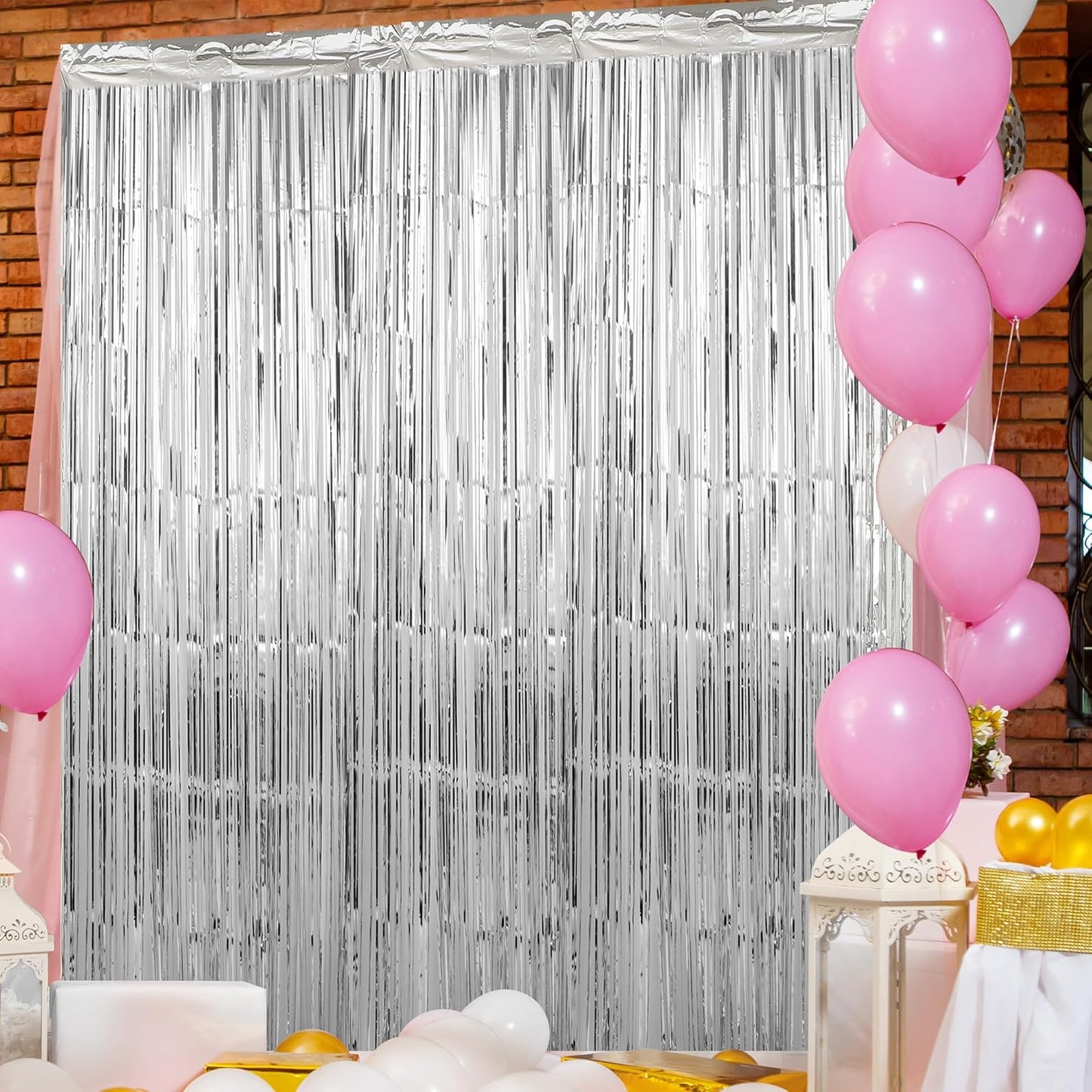 Crosize 7 Pack 3.3 x 9.9 ft Silver Foil Fringe Backdrop Curtain, Streamer Backdrop Curtains, Birthday Party Decorations, Tinsel Curtain for Parties, Galentines Decor, Preppy, Photo Booth