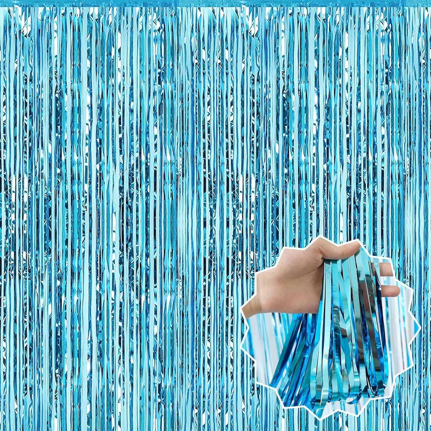 6 Pack Light Blue Foil Fringe Curtains Backdrop, 3.28 x 8.2 Ft Metallic Streamers Tinsel Curtains Background for Photo Booth, Birthday, Weddings, Carnivals, Graduation, Themed Party Decorations