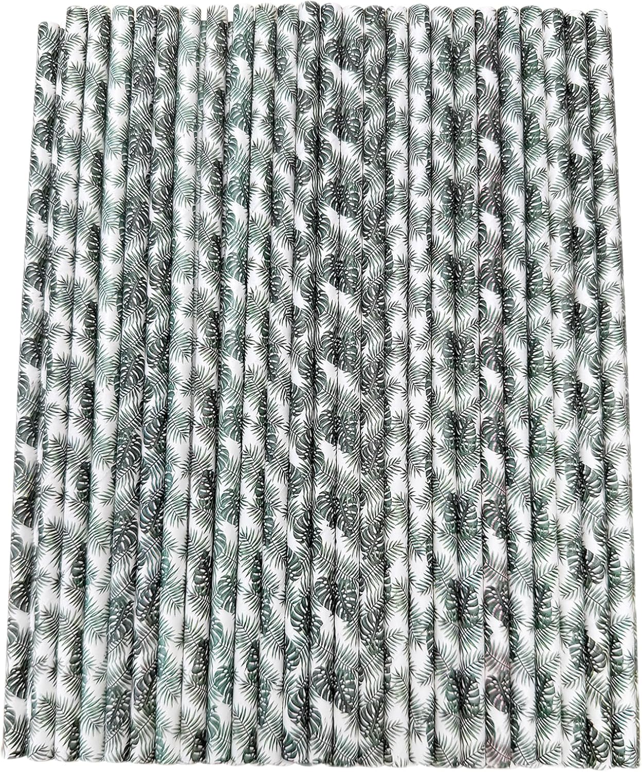 YAOSHENG [100 Pack] Pink & Gold Paper Straws Disposable, 100% Biodegradable Multi-Pattern Party Straws For Birthday, Wedding and Holiday Decoration (green leaf)