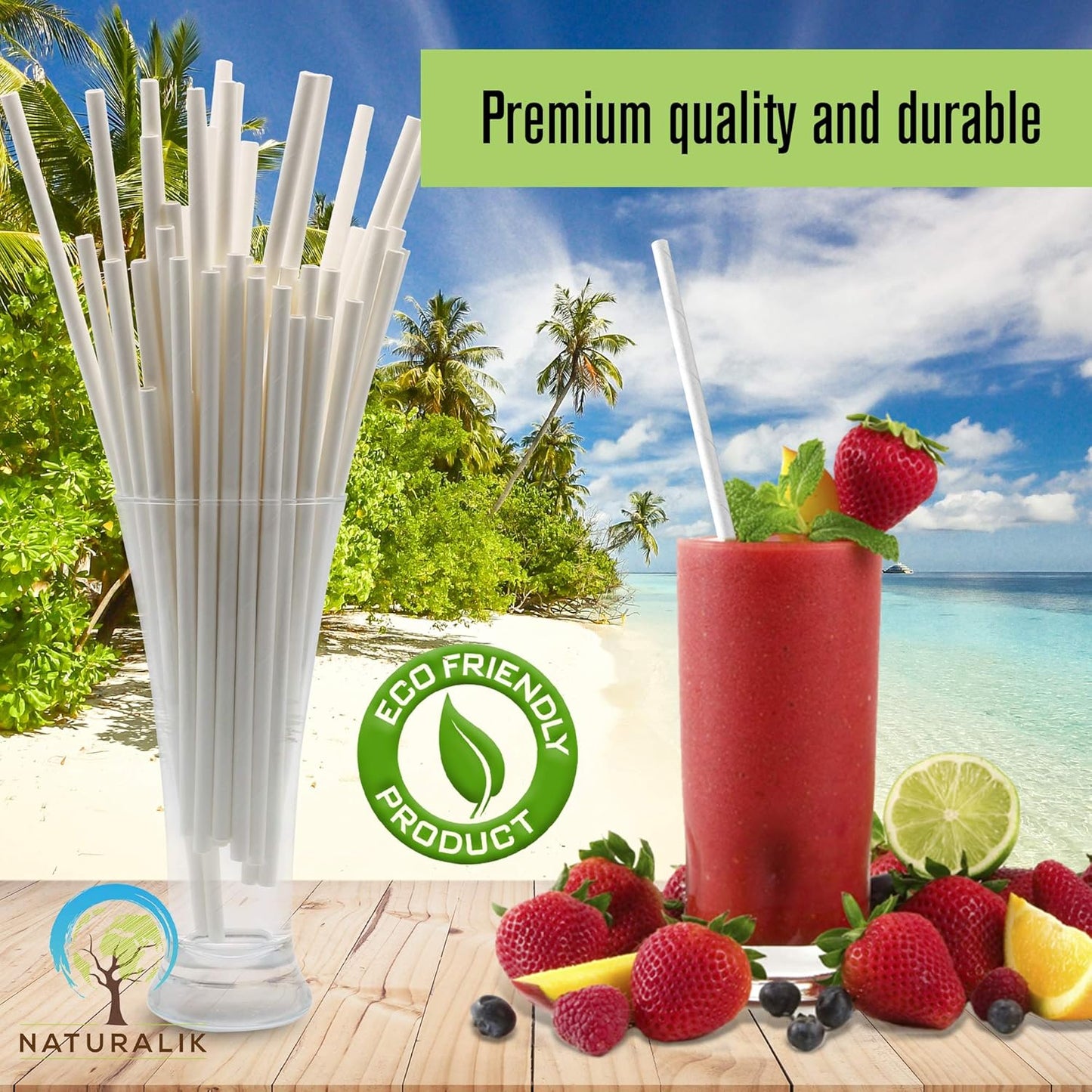 300/1000-Pack Extra Durable White Paper Straws Biodegradable- Premium Eco-Friendly Paper Straws Bulk- Drinking Straws for Juices, Restaurants and Party supplies, 7.7" (White, 300ct)