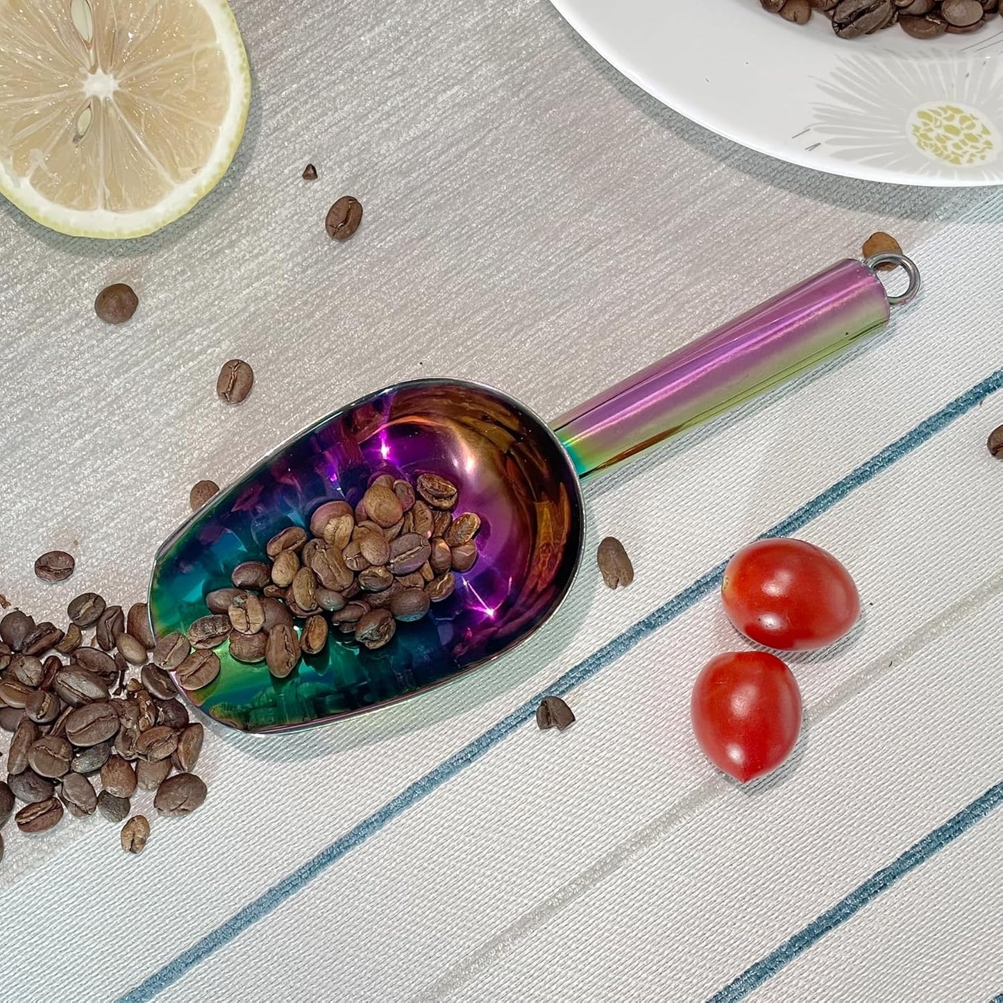 Metal Ice Scoop 3 Oz, Small Stainless Steel Ice scooper for Ice Maker Ice Bucket Kitchen Freezer Bar Party Wedding, Multipurpose for Coffee Bean,Flour Scoop,Dog Food Scoop (3 OZ-Rainbow)